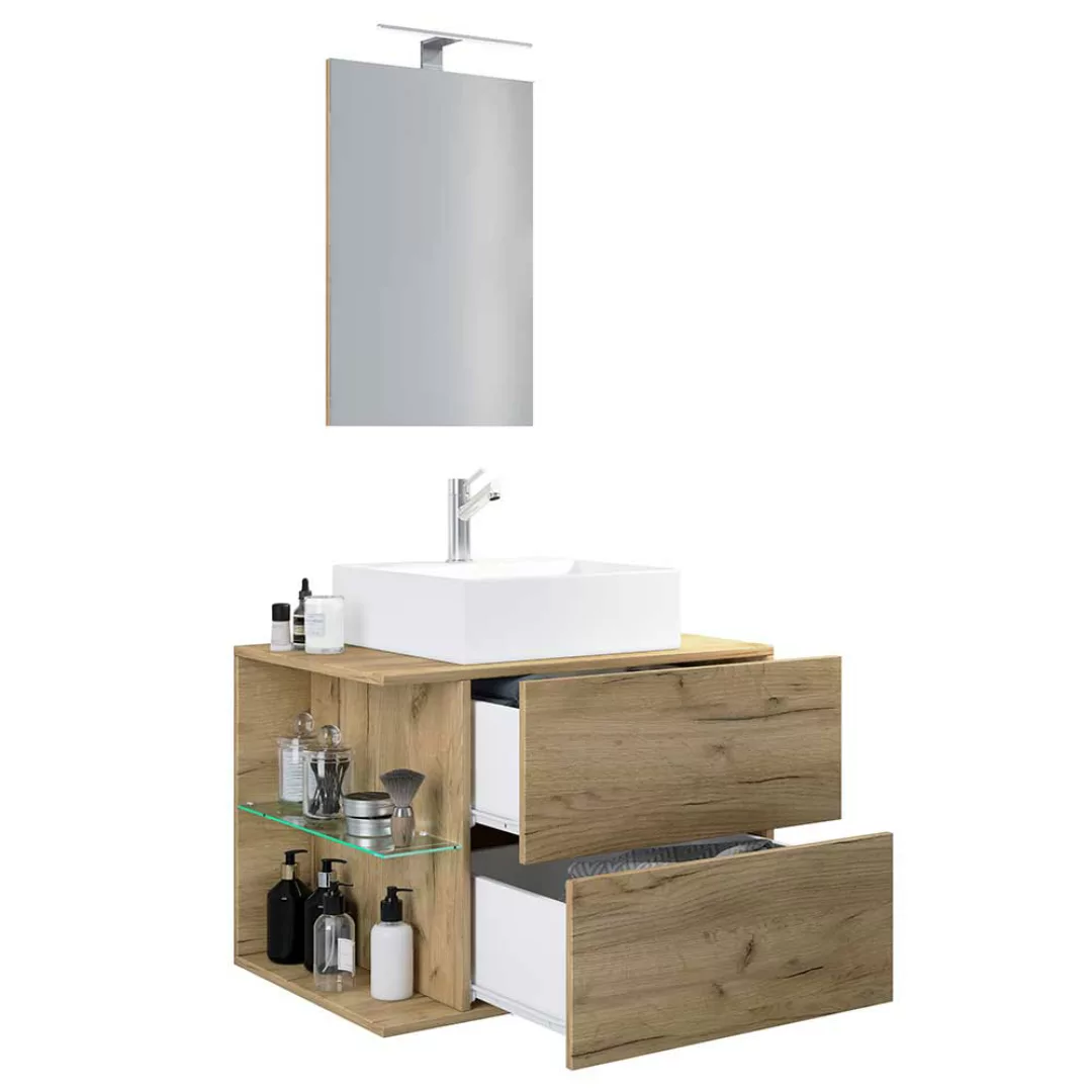 Waschplatz Set Holzoptik für die Wandmontage LED Beleuchtung (zweiteilig) günstig online kaufen