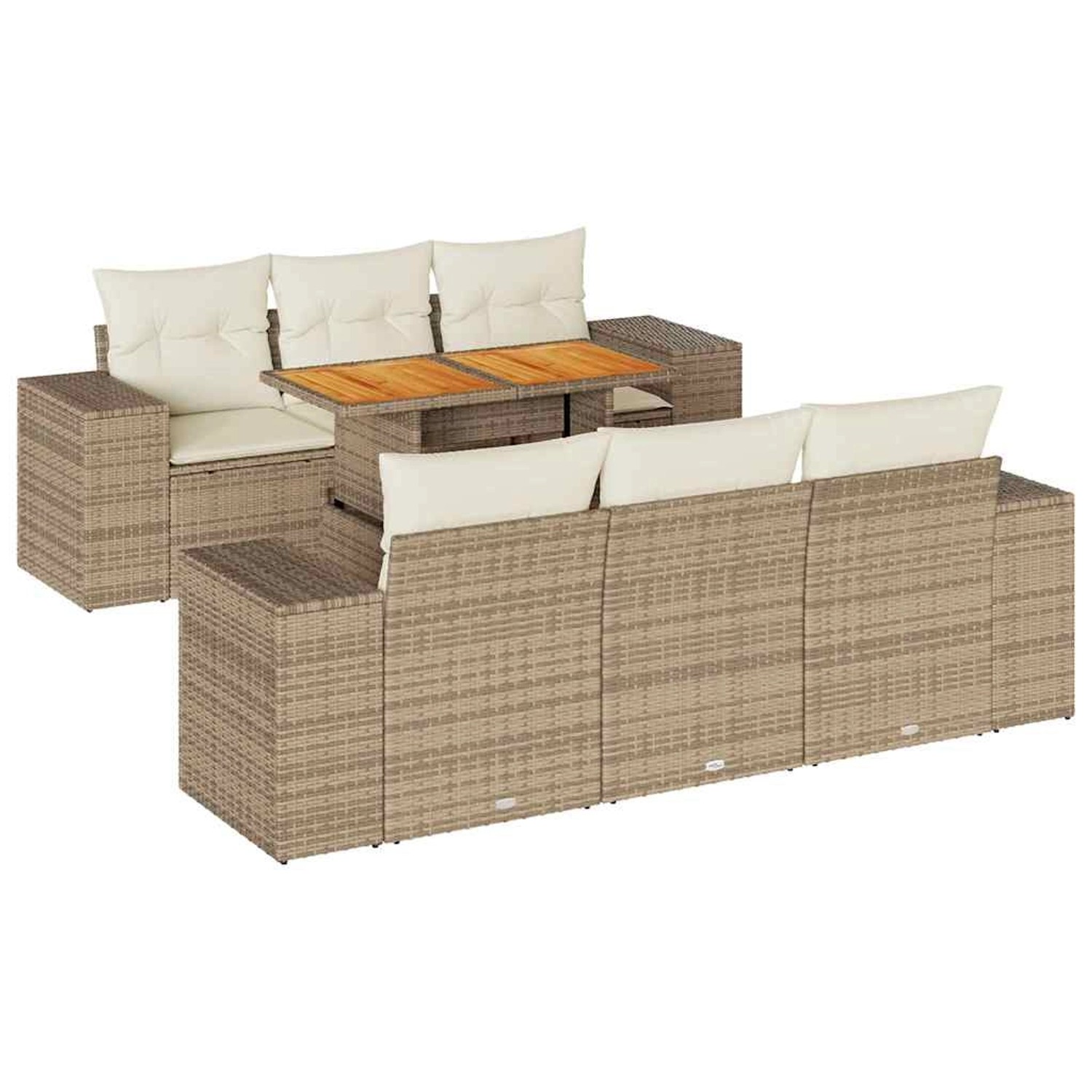vidaXL 7-Tlg Garten-Sofagarnitur mit Kissen Beige Poly Rattan 3327334 günstig online kaufen