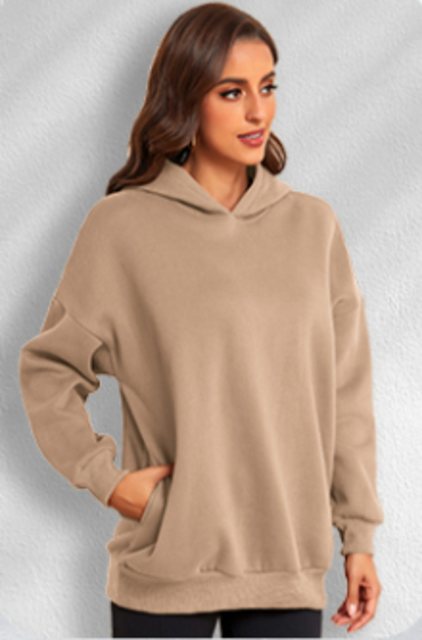 Hoodie Sweatshirt Hoodie Oversized Langarm Damen Pullover mit Kapuze Beige- günstig online kaufen