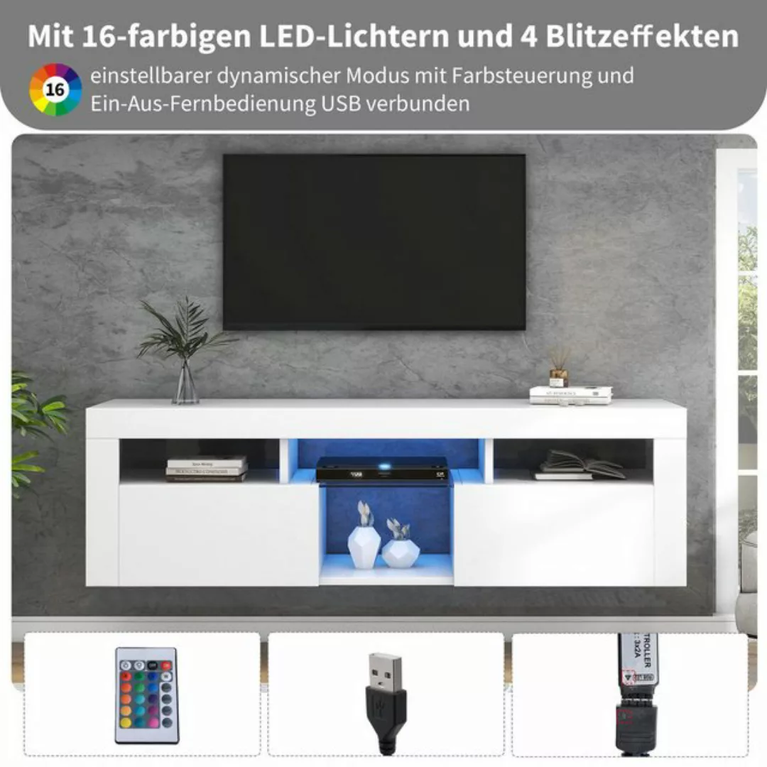 XDOVET TV-Schrank Vielseitige 140cm Großes Hochglanz TV board mit LED-Beleu günstig online kaufen