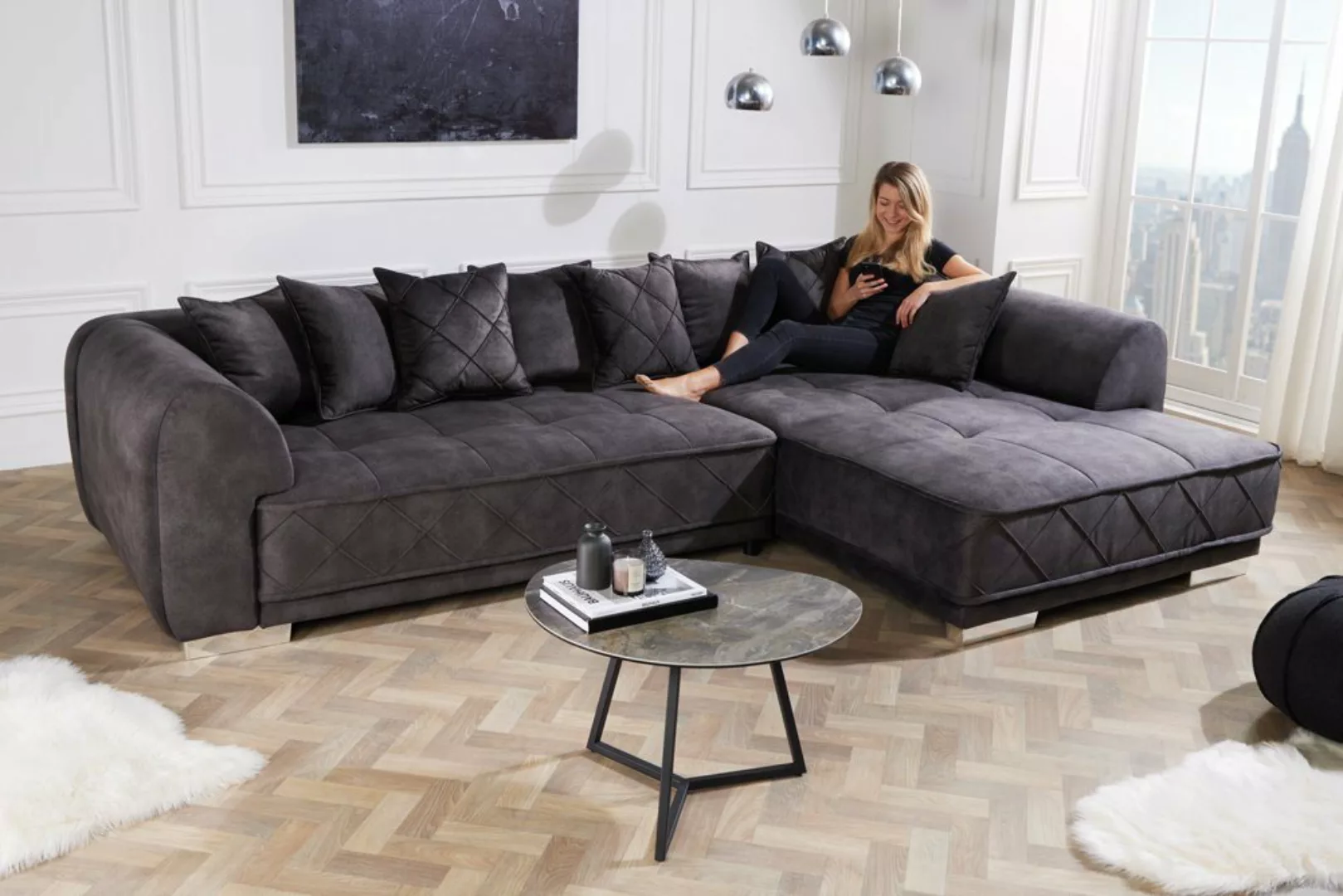 riess-ambiente Ecksofa DECADENCIA 320cm dunkelgrau, Einzelartikel 1 Teile, günstig online kaufen