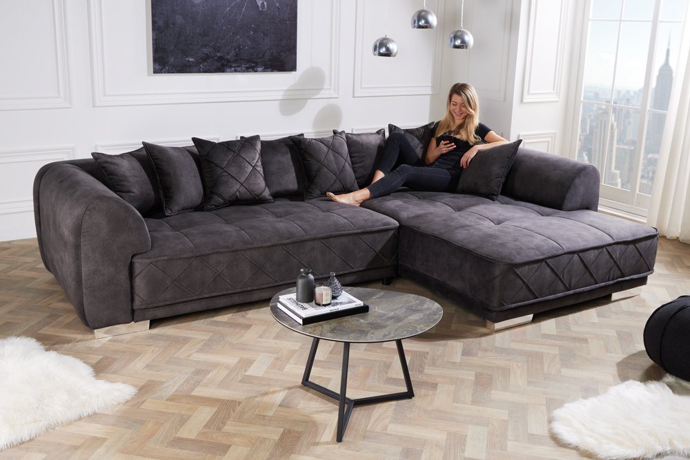 riess-ambiente Ecksofa DECADENCIA 320cm dunkelgrau · XXL Couch aus Samt ink günstig online kaufen