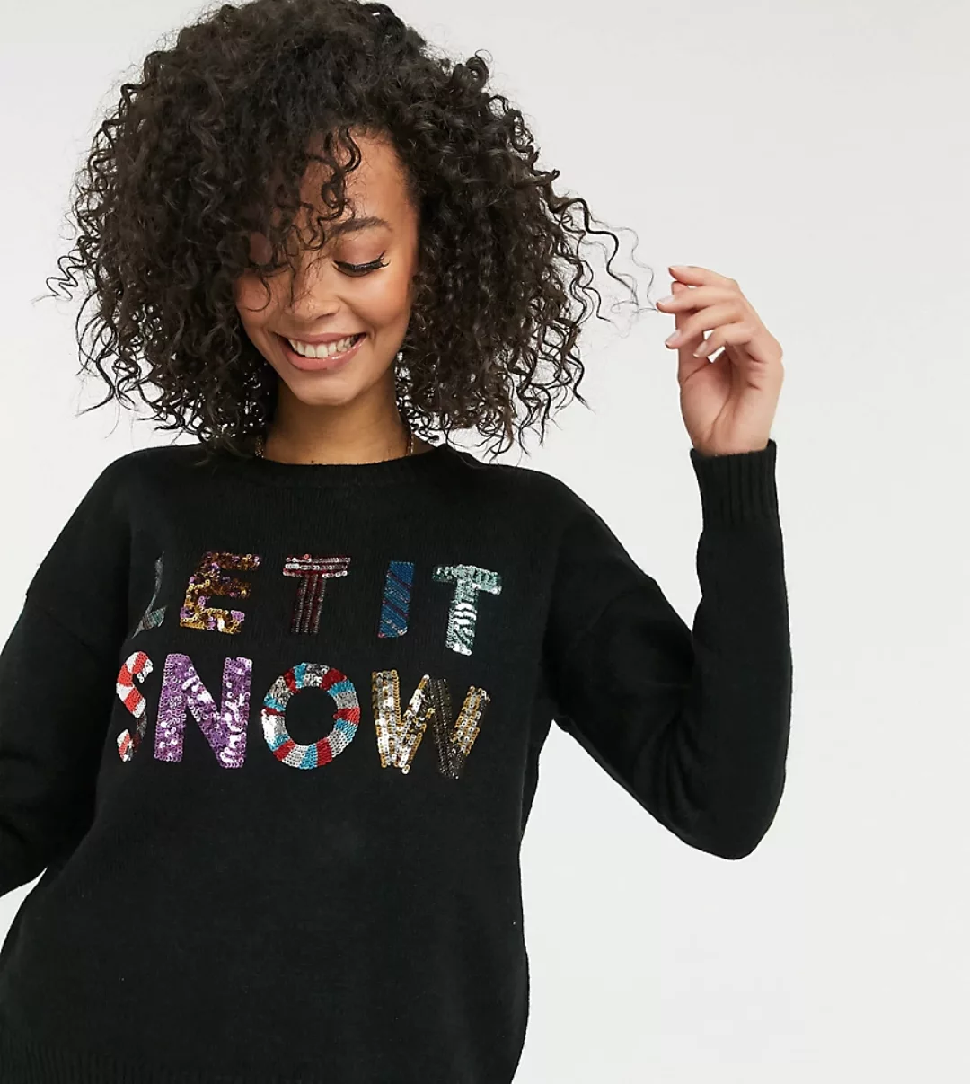 ASOS DESIGN Tall – Weihnachtspullover mit "Let It Snow"-Paillettenmotiv zur günstig online kaufen
