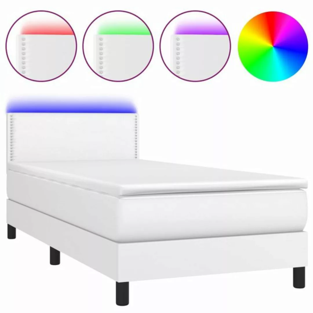 vidaXL Bettgestell Boxspringbett mit Matratze LED Weiß 90x200 cm Kunstleder günstig online kaufen