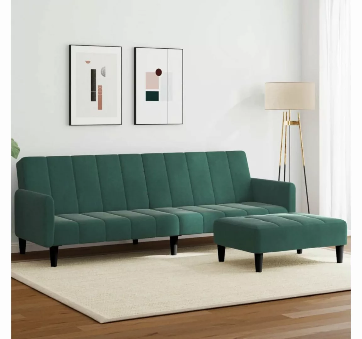 vidaXL Sofa Schlafsofa 2-Sitzer mit Fußhocker Samt, mit Armlehnen, Grün günstig online kaufen