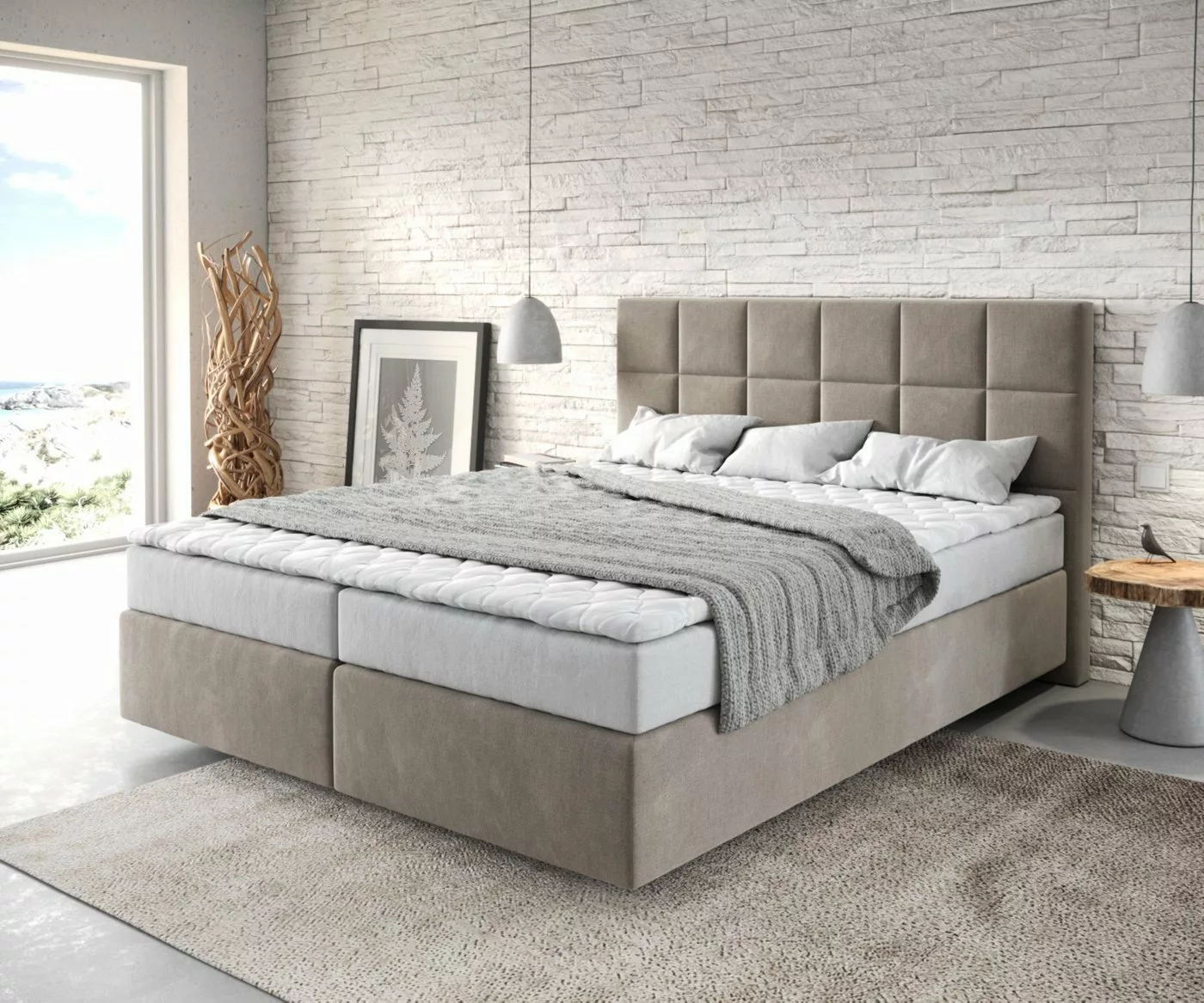 DELIFE Boxspringbett Dream-Fine, Mikrofaser Beige 160x200 cm mit Matratze u günstig online kaufen