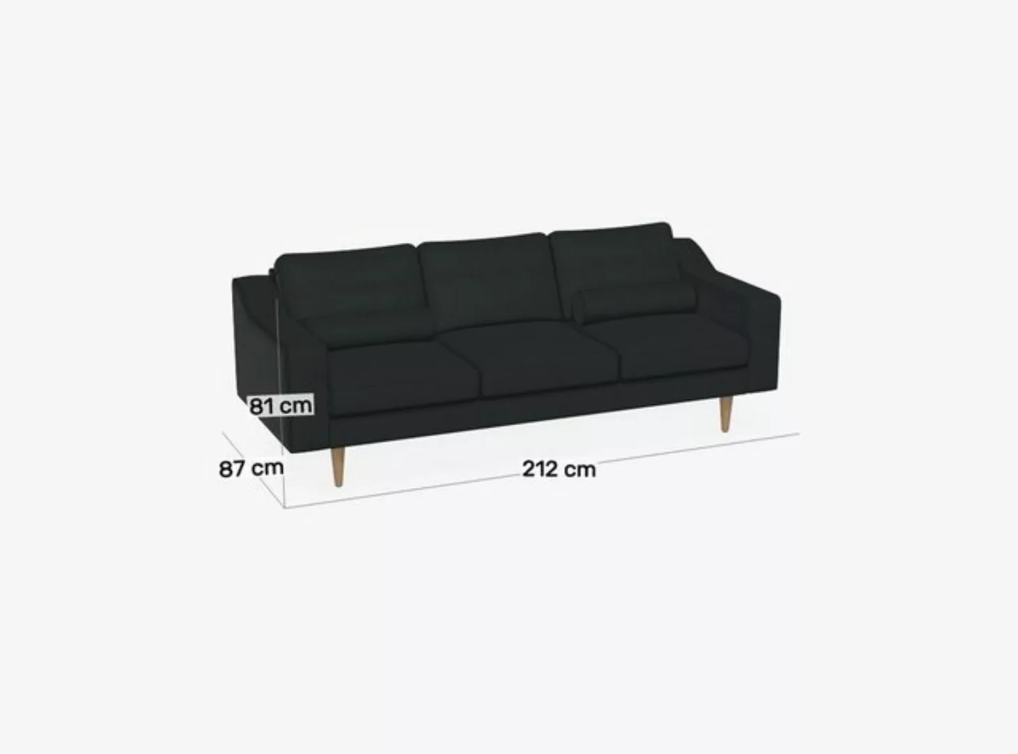 Natur24 Sofa Sofa Clean 212x87 Leder Schwarz Ledersofa mit Eichenfüße günstig online kaufen