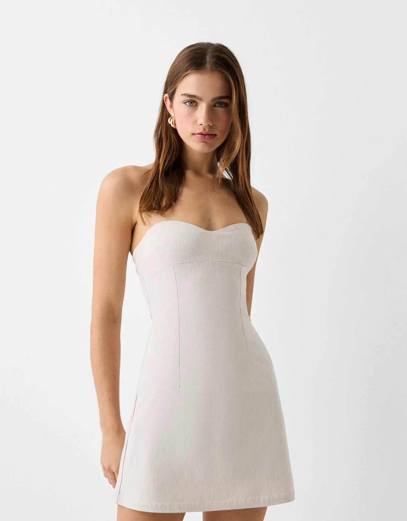 Bershka Bandeau-Minikleid Aus Bengaline Damen S Sandfarbe günstig online kaufen