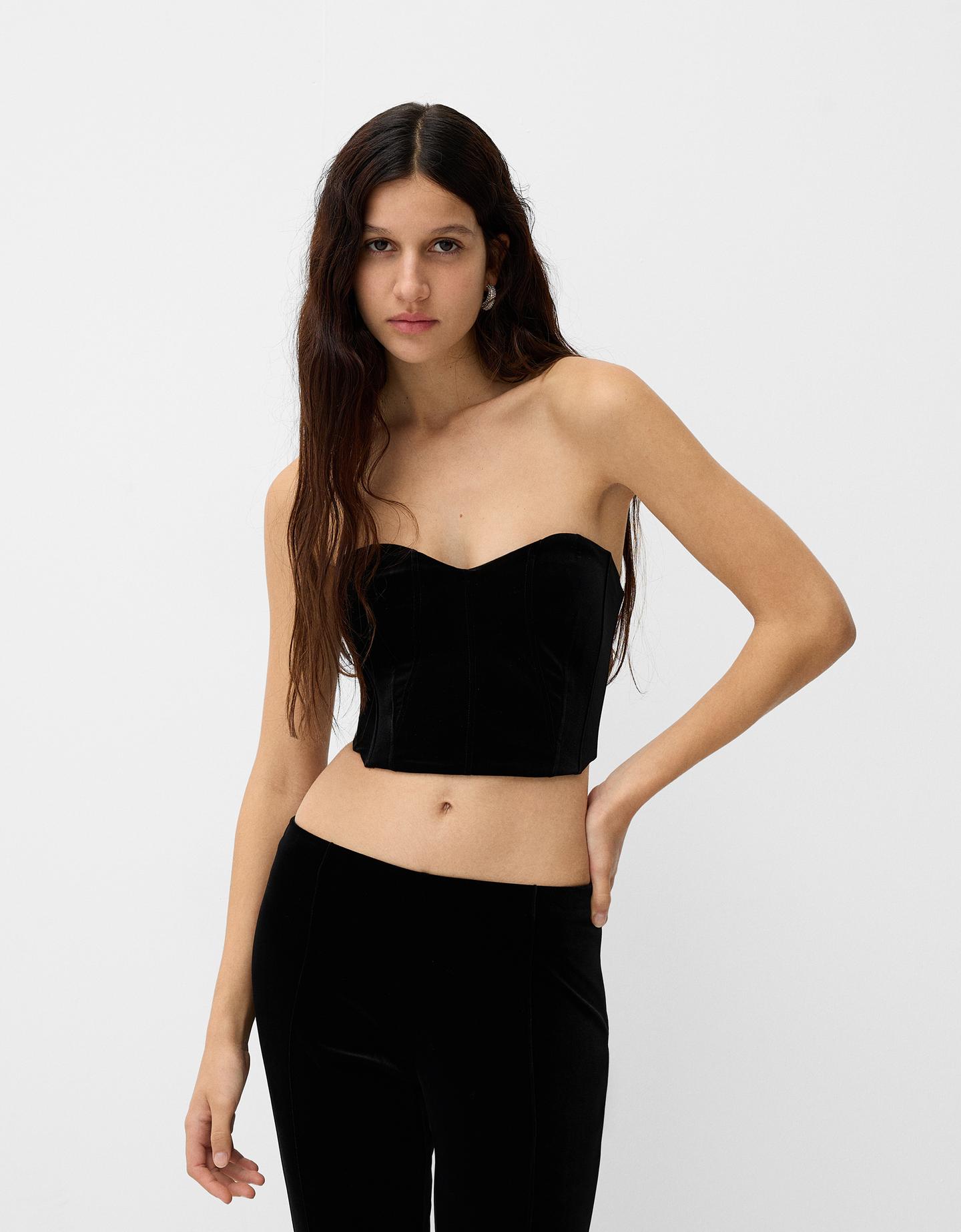 Bershka Top Bustier Velvet Damen S Schwarz günstig online kaufen