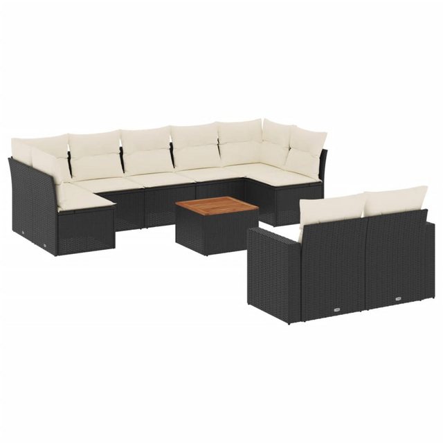 vidaXL Sofaelement 10-tlg. Garten-Sofagarnitur mit Kissen Schwarz Poly Ratt günstig online kaufen