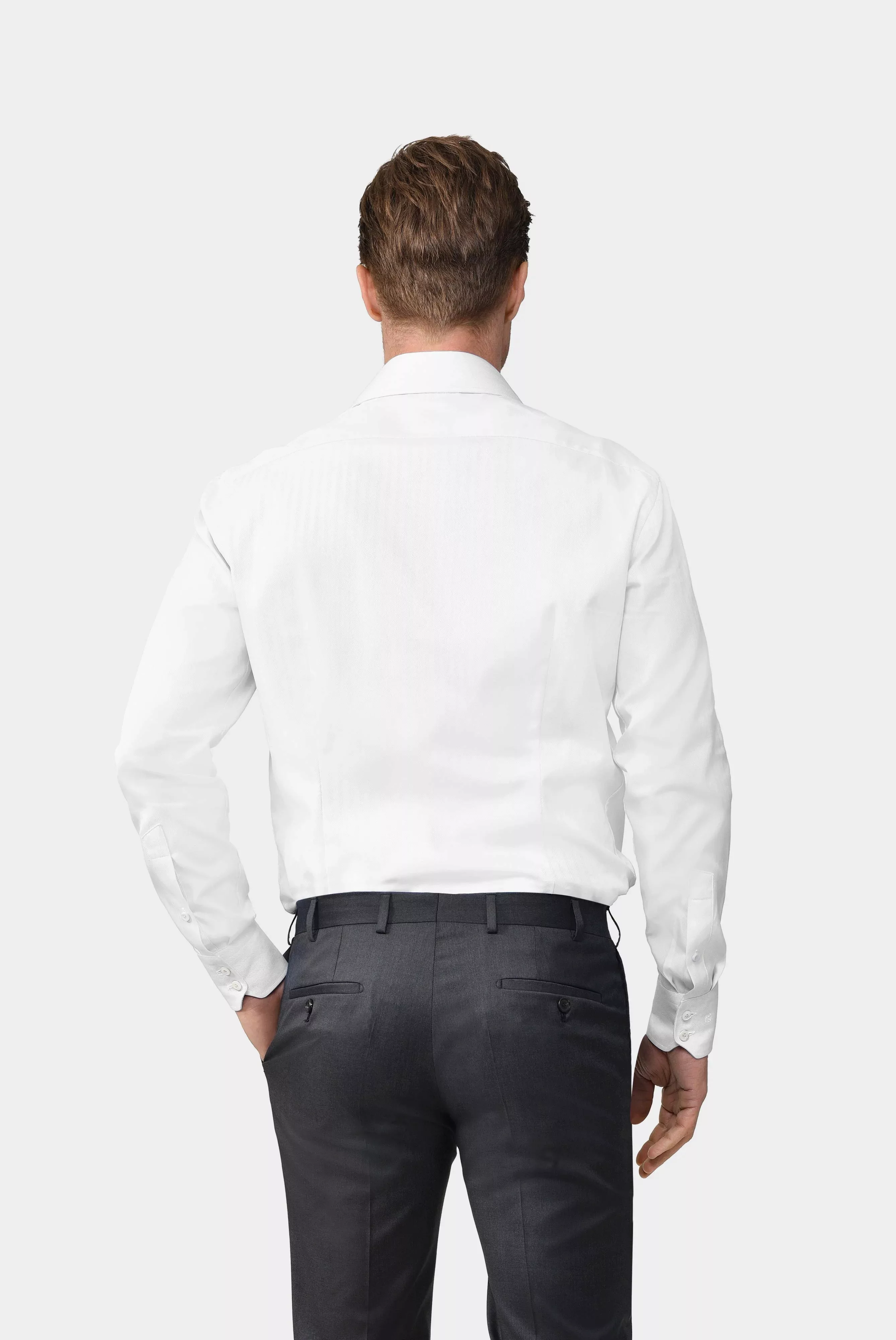 Twill Hemd mit Fischgrat Tailor Fit weiß günstig online kaufen