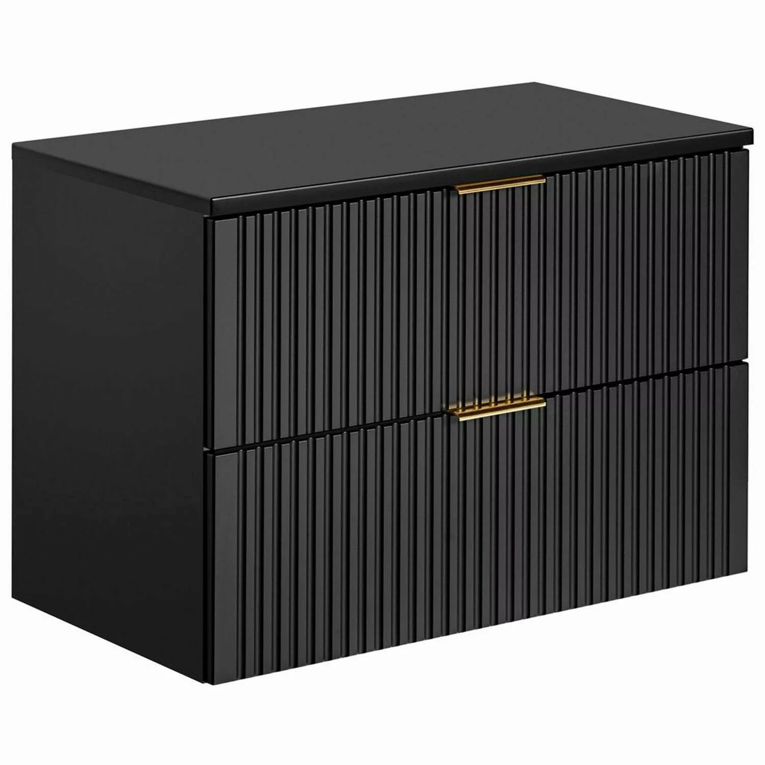 Waschtischunterschrank 80cm ADELAIDE-56-BLACK, matt schwarz mit gerillter F günstig online kaufen