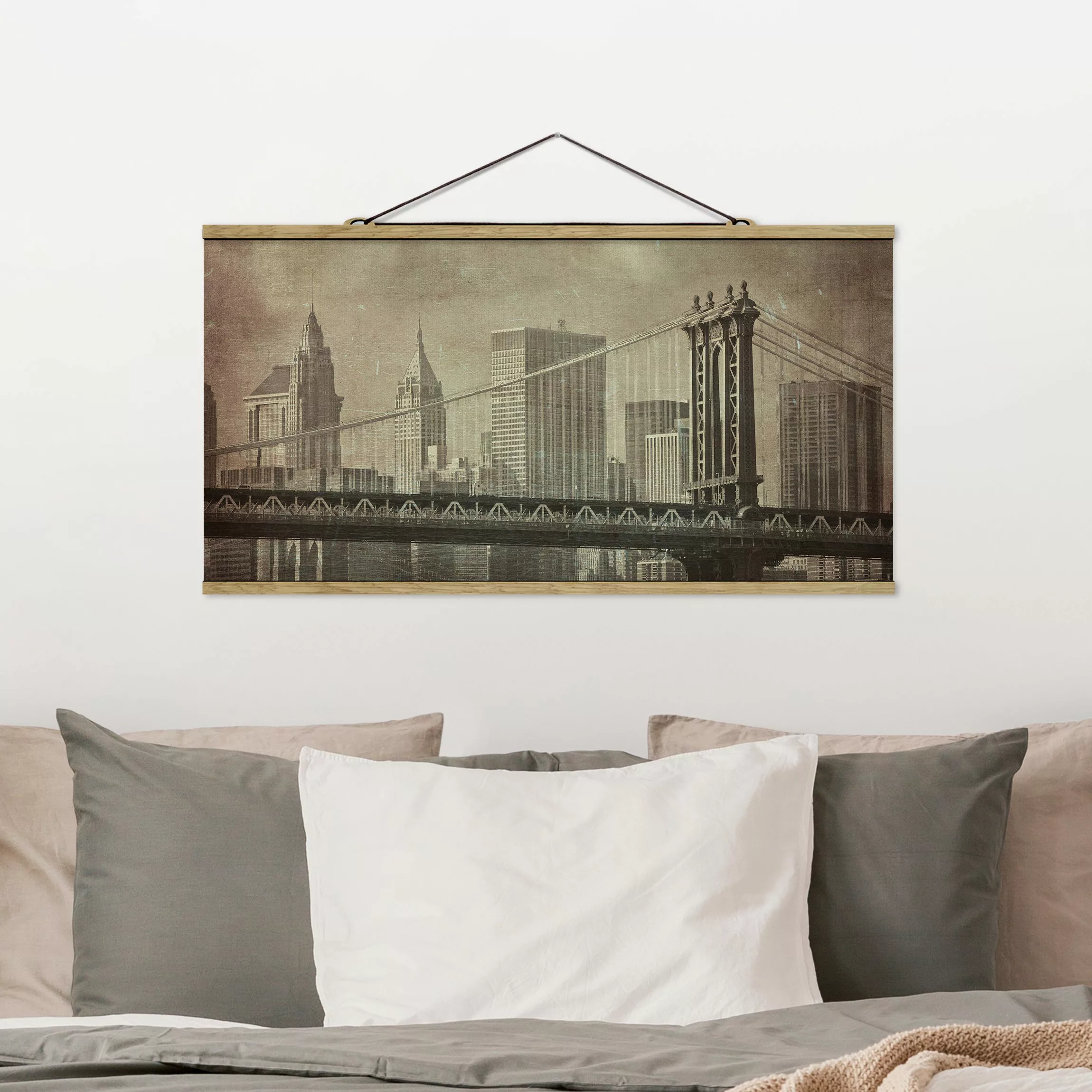 Stoffbild Architektur mit Posterleisten - Querformat Vintage New York City günstig online kaufen