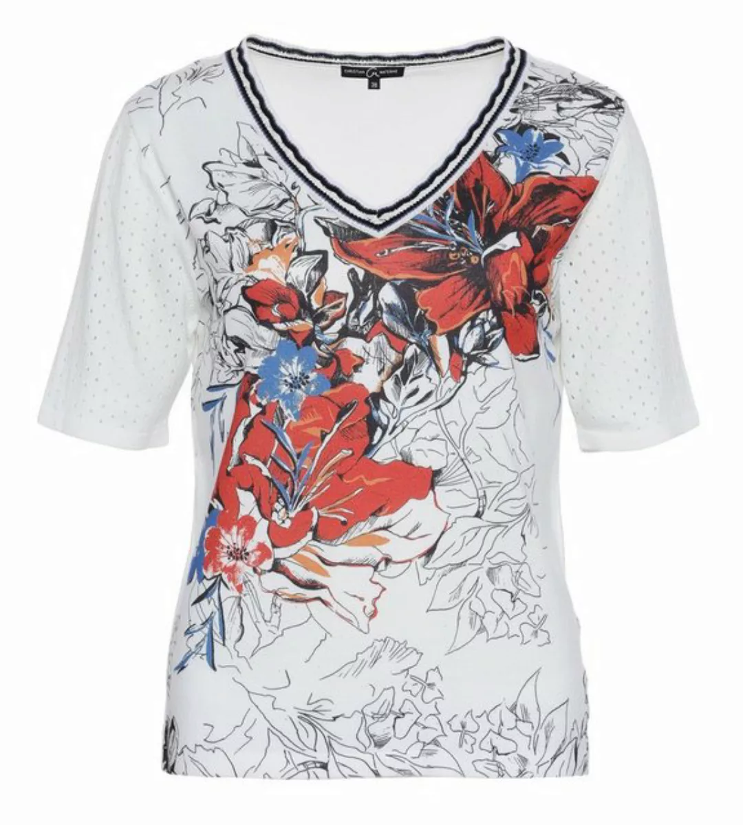 Christian Materne T-Shirt Halbarmbluse koerpernah mit platziertem Blumendru günstig online kaufen