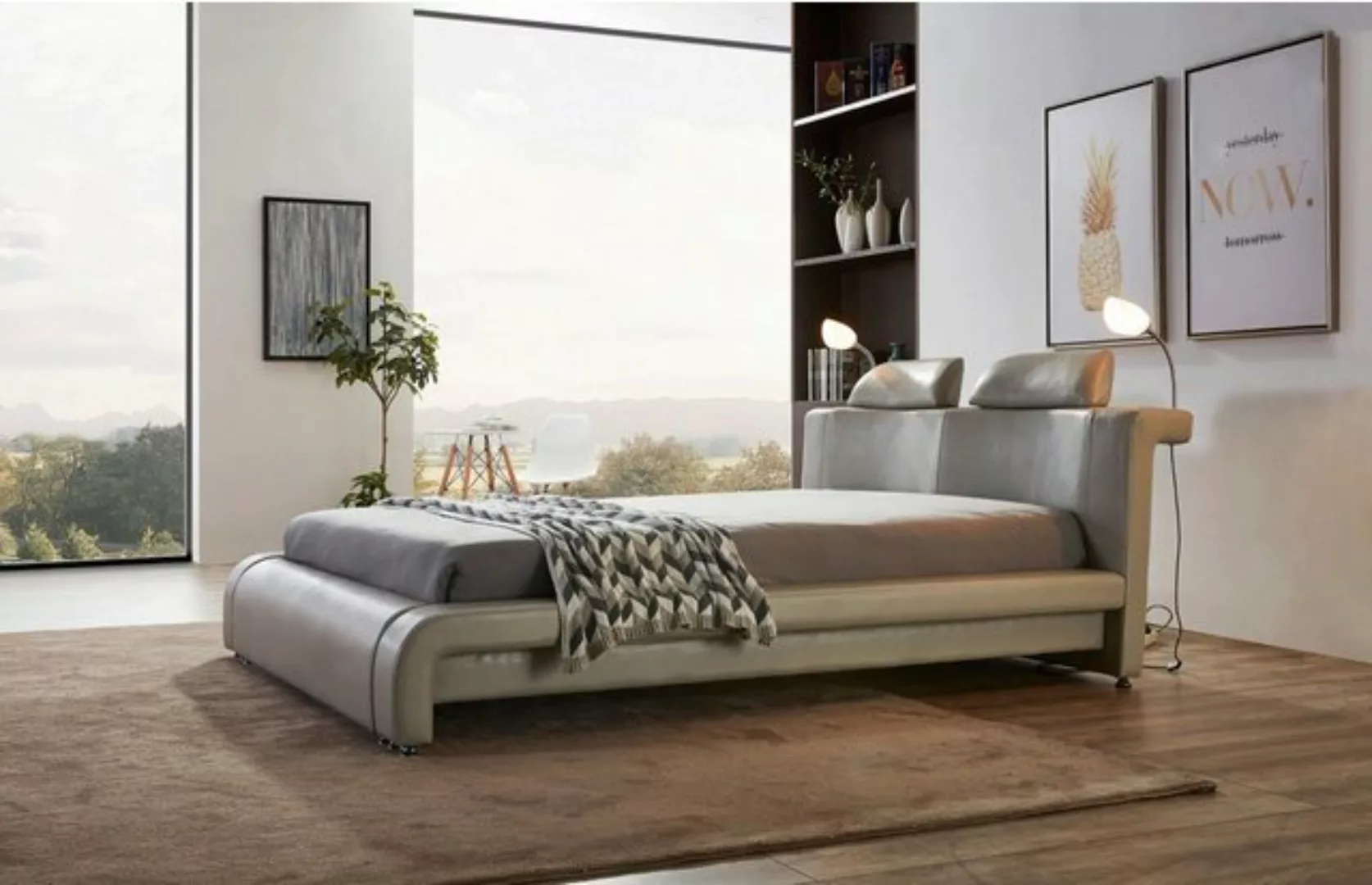 JVmoebel Bett Design Doppelbett Lederbett Betten Bett Leder Polster Schlafz günstig online kaufen