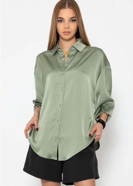 SASSYCLASSY Langarmbluse Damen Stylische Oversize Satinbluse Elegante lässi günstig online kaufen