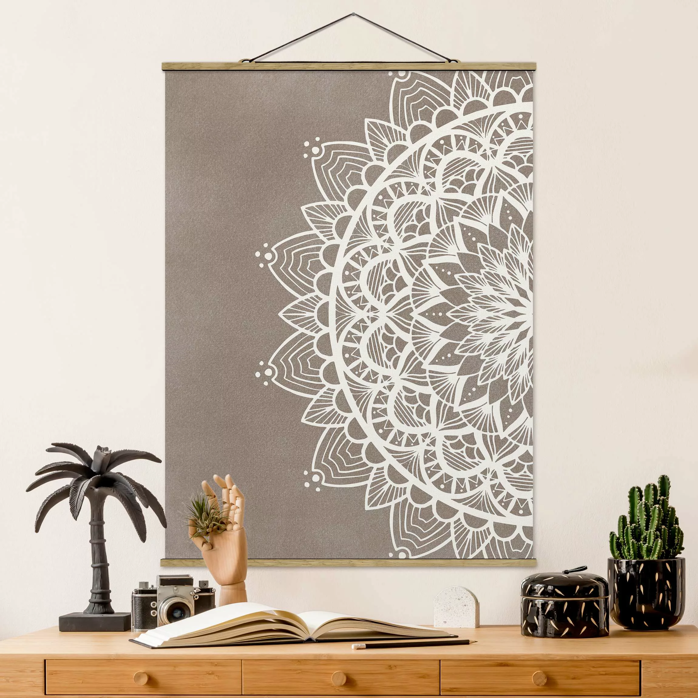 Stoffbild Mandala mit Posterleisten - Hochformat Mandala Illustration shabb günstig online kaufen