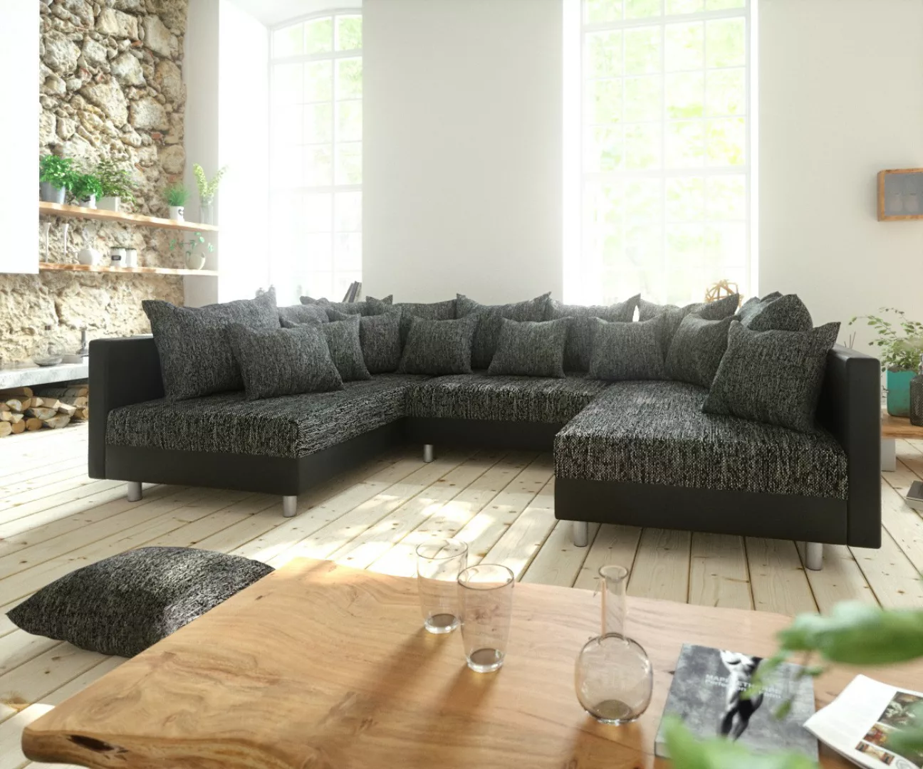 DELIFE Wohnlandschaft Clovis, Schwarz Wohnlandschaft modulares Sofa aus Mod günstig online kaufen