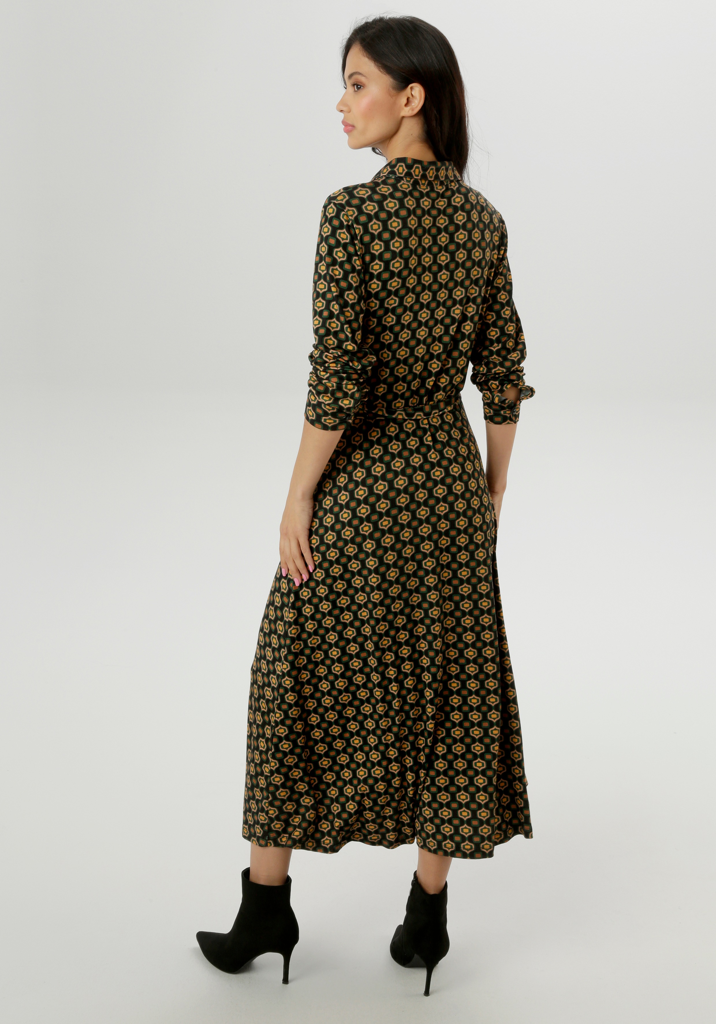 Aniston SELECTED Jerseykleid, mit Retromuster und abnehmbarem Bindeband - N günstig online kaufen