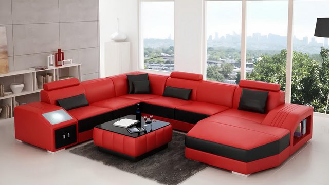 Xlmoebel Ecksofa Möbliertecke U-Form Ledersofa Polstersofa Couch, Hergestel günstig online kaufen