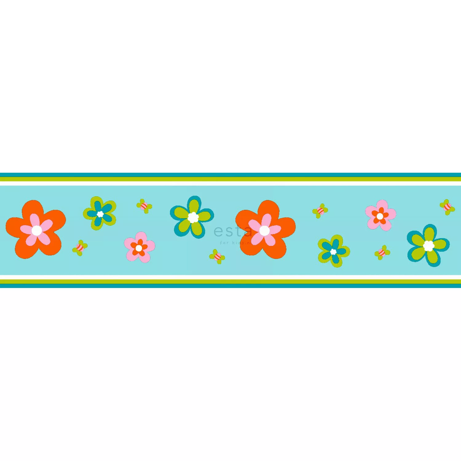 ESTAhome Tapetenbordüre Blumen Türkis und Orange 13,25 cm x 5 m 174609 günstig online kaufen