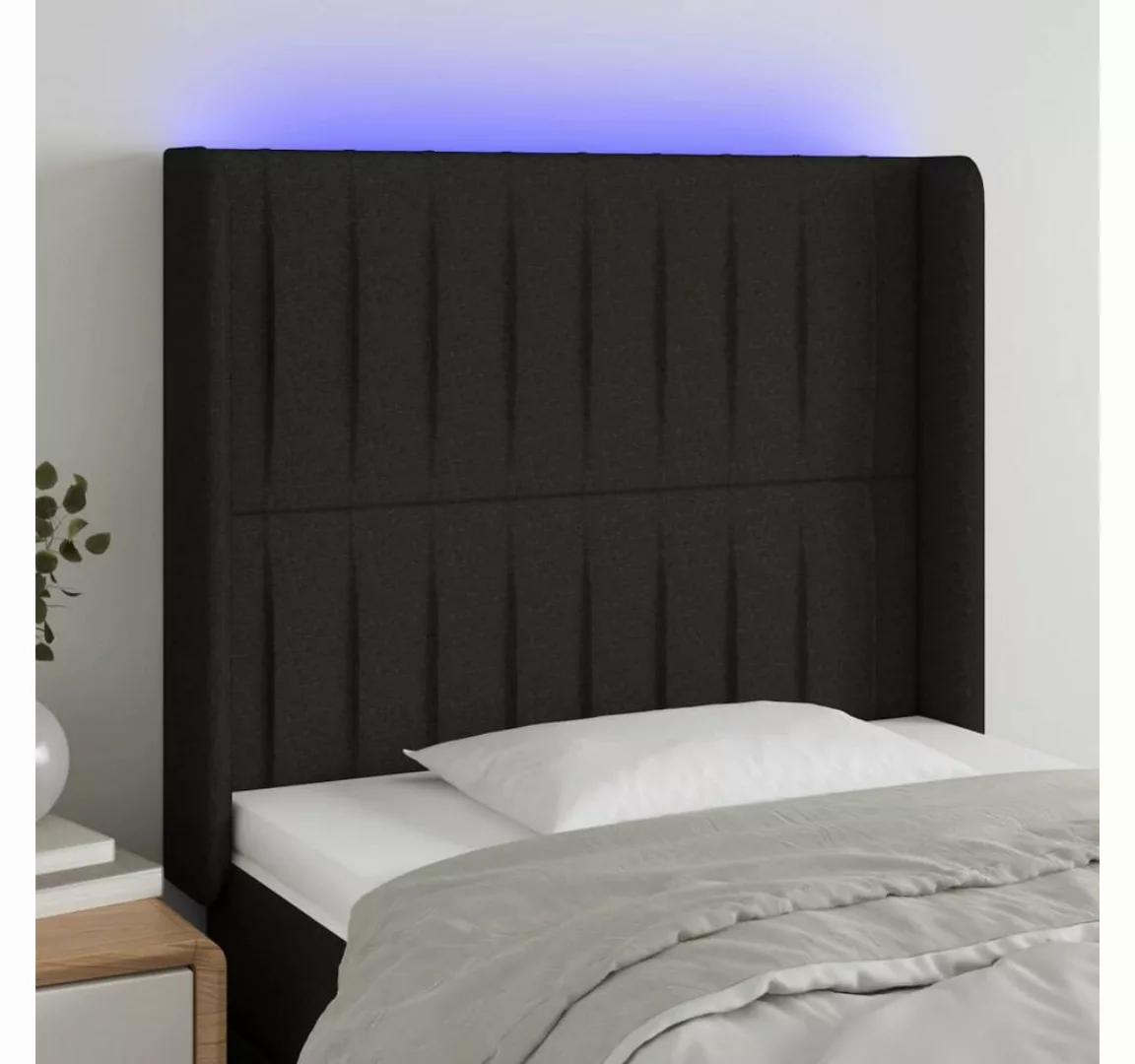 vidaXL Bett, LED Kopfteil Schwarz 103x16x118/128 cm Stoff günstig online kaufen