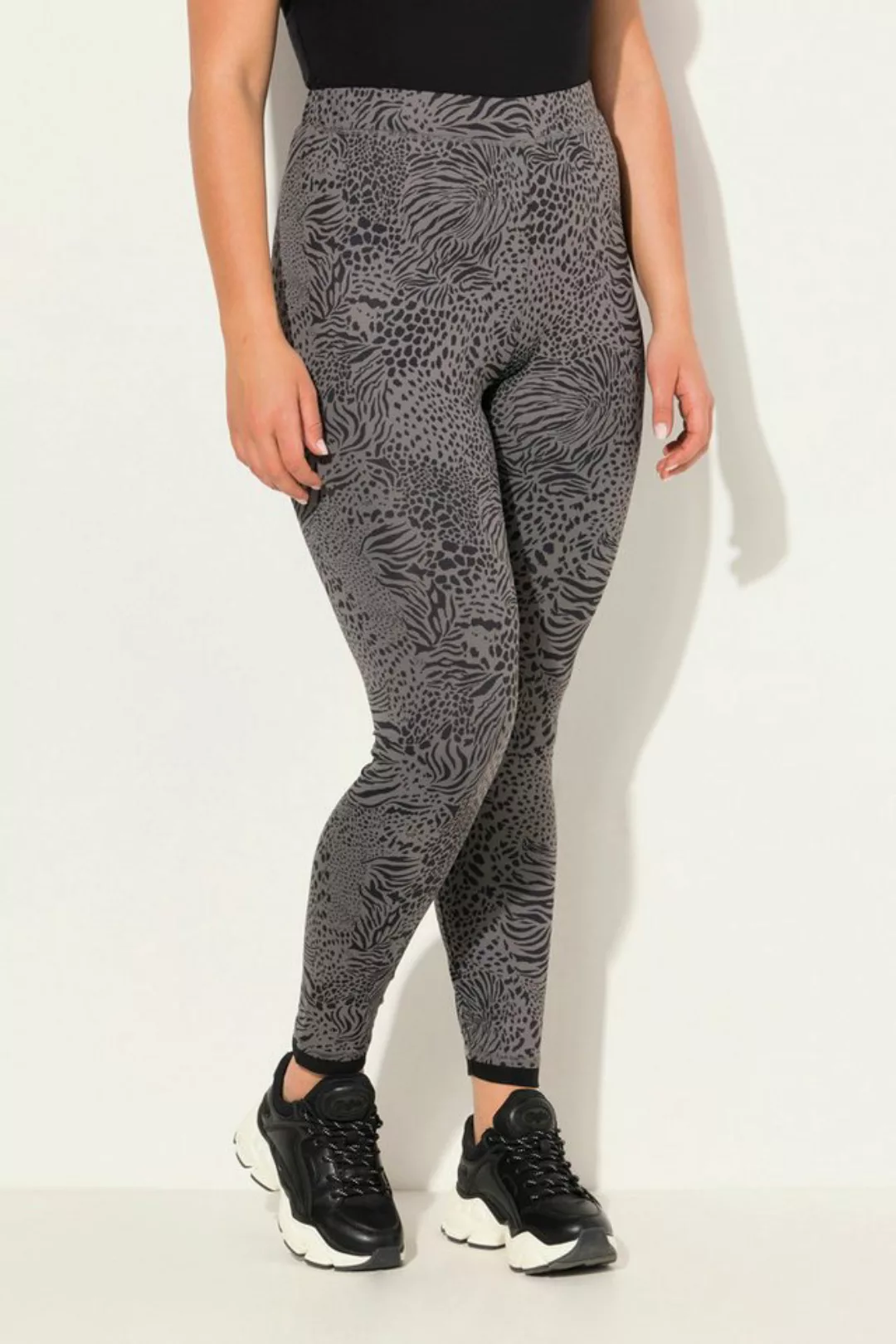 Ulla Popken Lederimitathose Leggings Leomuster schmales Bein Mesh-Saum günstig online kaufen