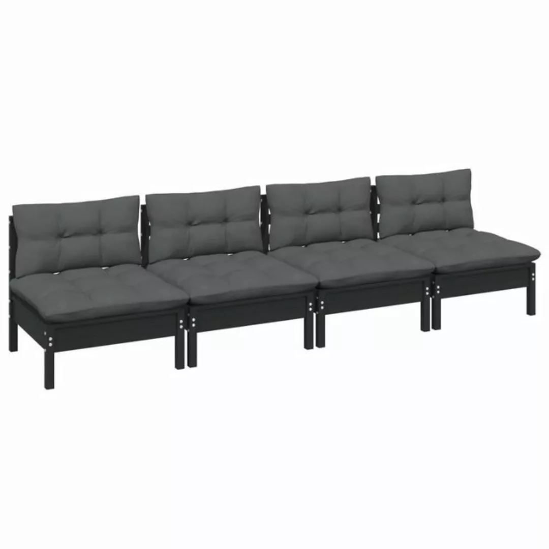 vidaXL Loungesofa 4-Sitzer-Gartensofa mit Anthrazit Kissen Massivholz Kiefe günstig online kaufen