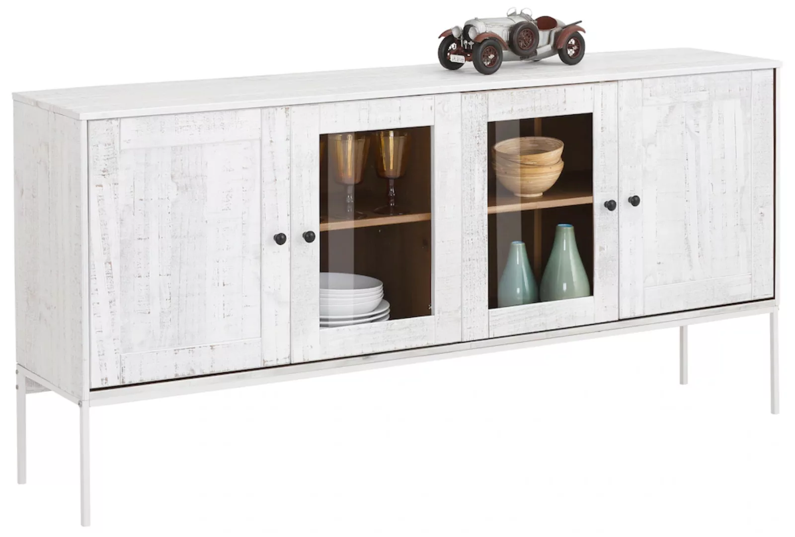 Home affaire Sideboard "Freya", mit 2 Holztüren und 2 Glastüren, aus Massiv günstig online kaufen