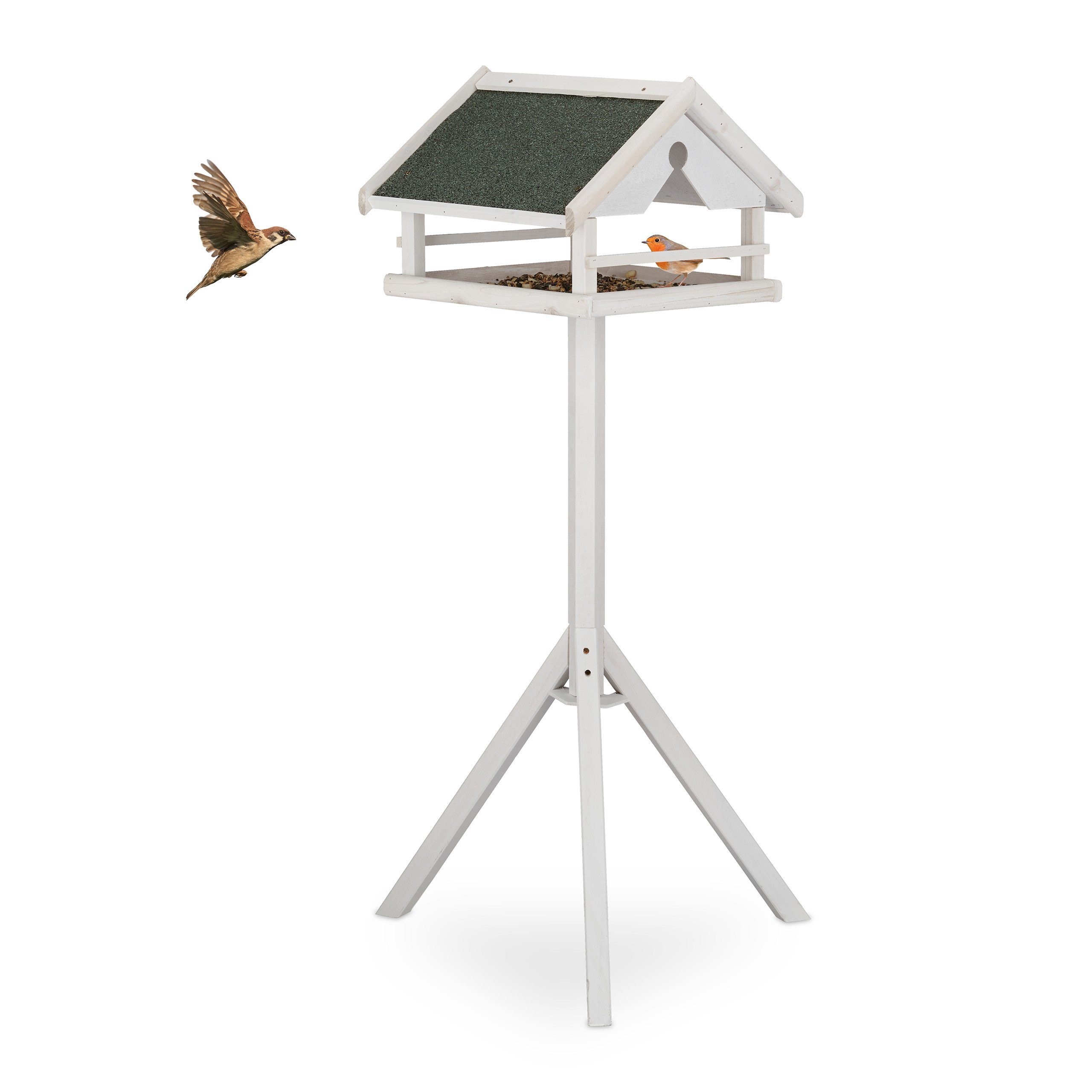 relaxdays Vogelhaus Weißes Vogelfutterhaus mit Ständer günstig online kaufen