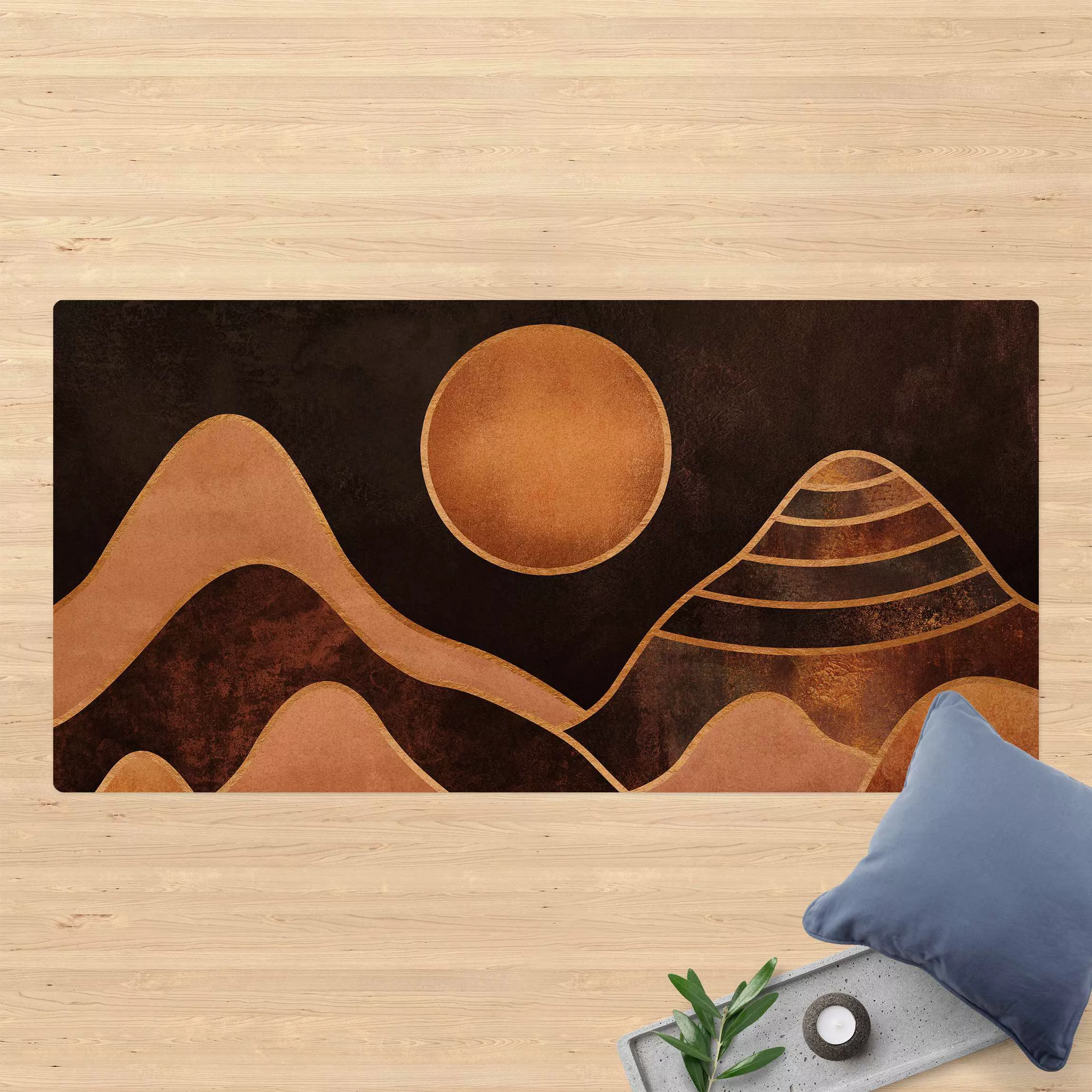 Kork-Teppich Goldene Sonne abstrakte Berge günstig online kaufen