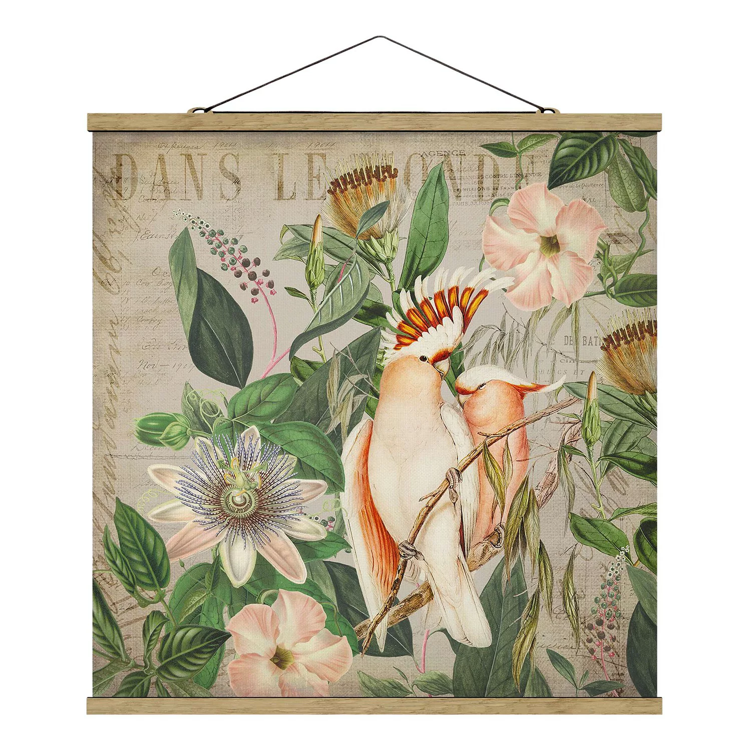 Stoffbild Blumen mit Posterleisten - Quadrat Colonial Style Collage - Rosa günstig online kaufen
