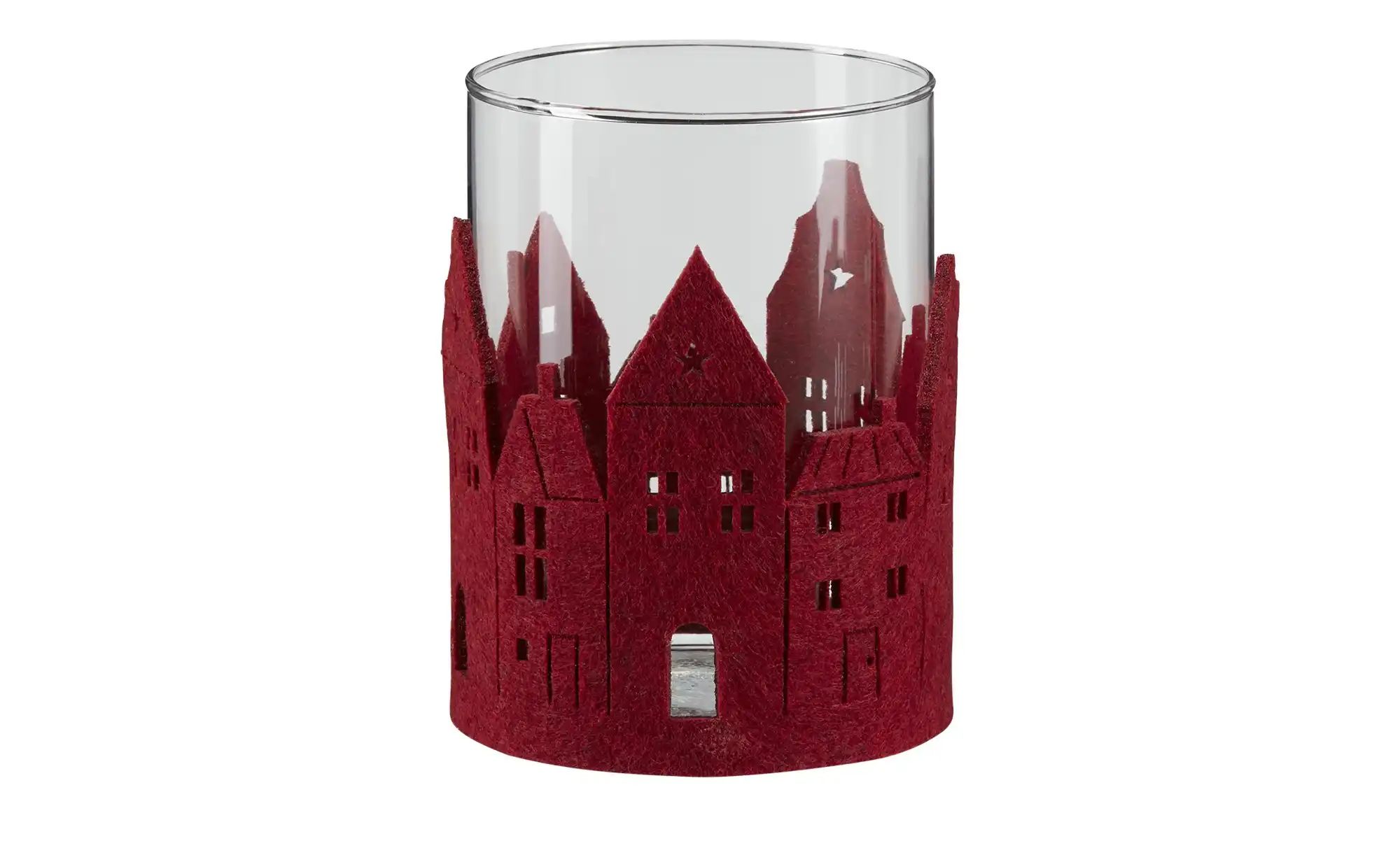 HOME STORY Windlicht ¦ rot ¦ Glas , Filz ¦ Maße (cm): H: 13  Ø: 9 Weihnacht günstig online kaufen