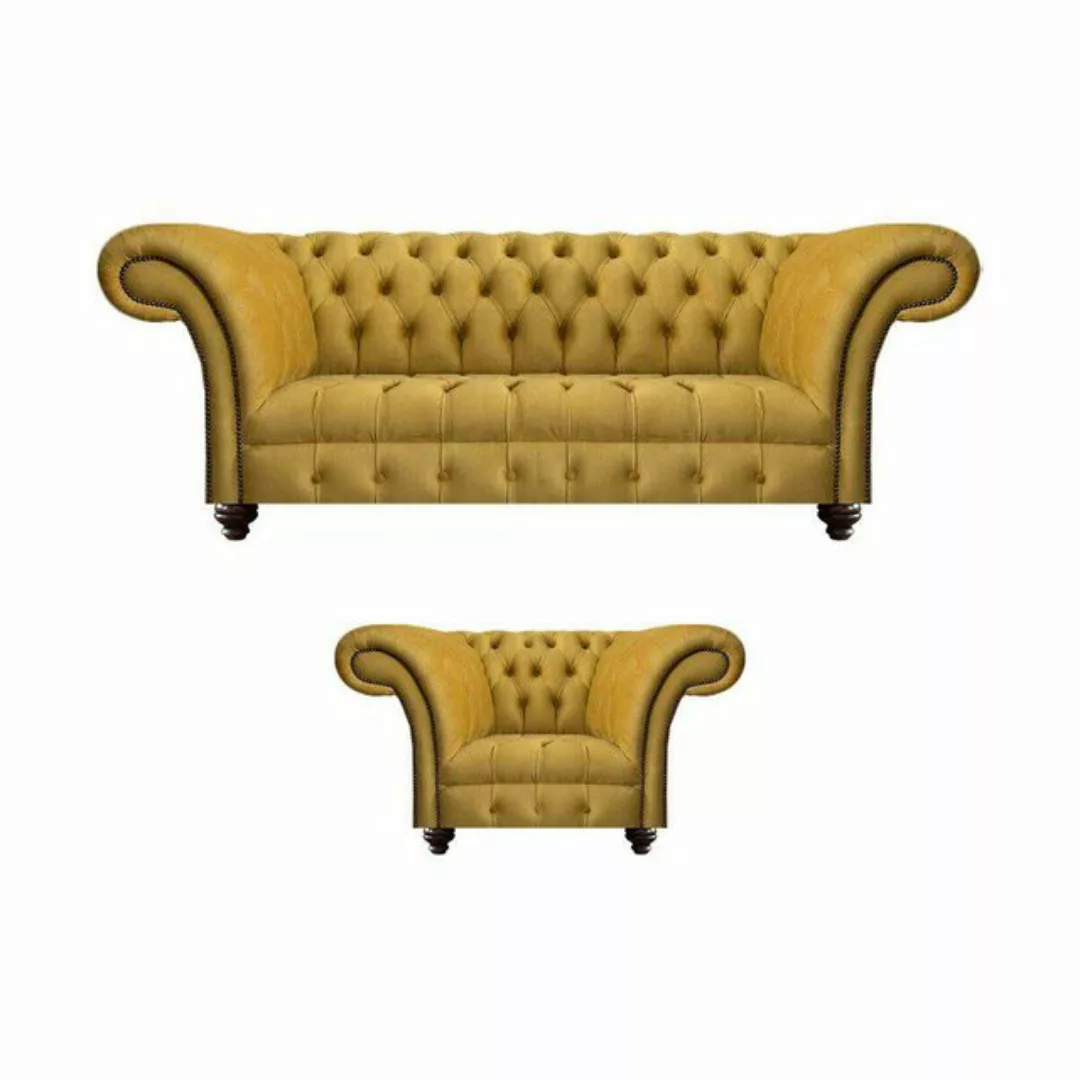 JVmoebel Chesterfield-Sofa Sofa Set Sessel Luxus Textil Sofa Dreisitze Couc günstig online kaufen