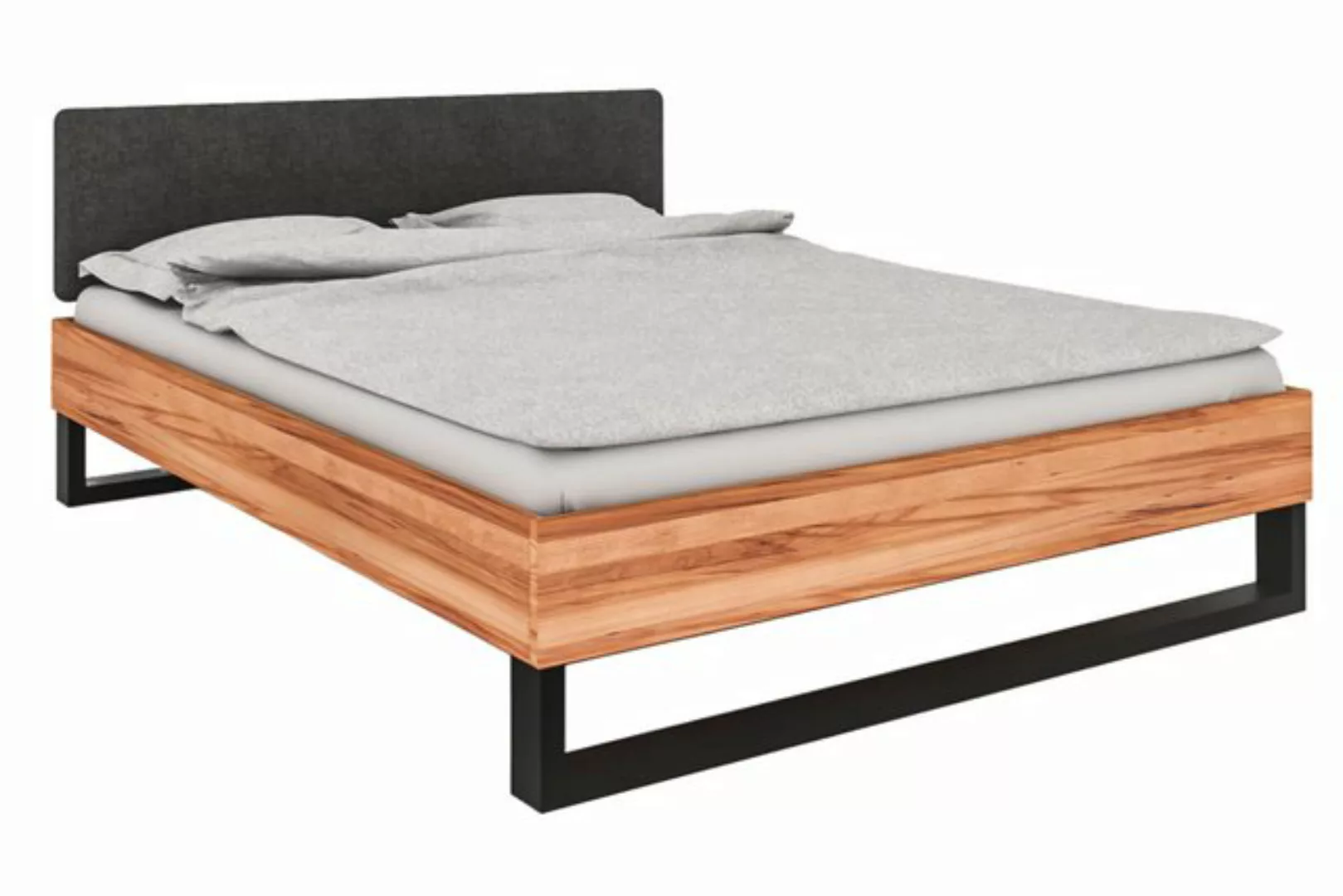 byoak Bett STEEL 180 x 210 aus Massivholz, mit Polsterkopfteil, Naturgeölt günstig online kaufen