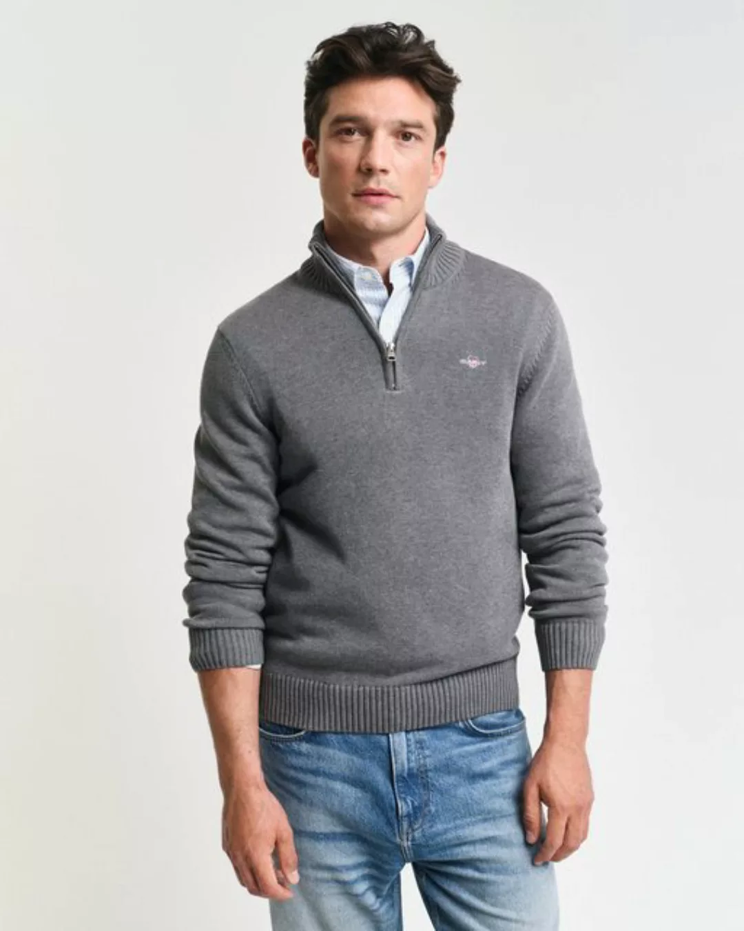 Gant Troyer CASUAL COTTON HALF ZIP mit grafischer Logostickerei auf der Bru günstig online kaufen