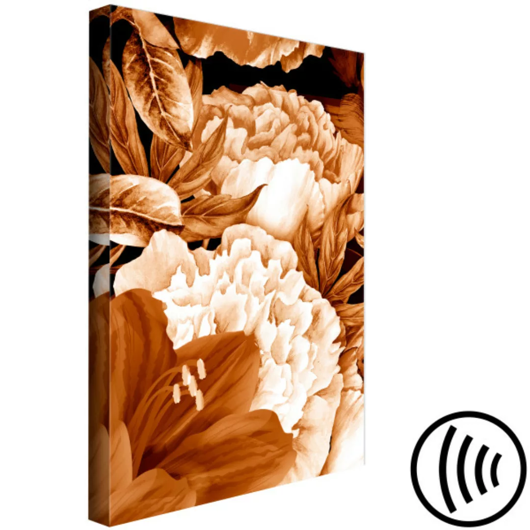 Bild auf Leinwand Blumenstrauß mit Lilien und Pfingstrosen in Sepia - Blume günstig online kaufen