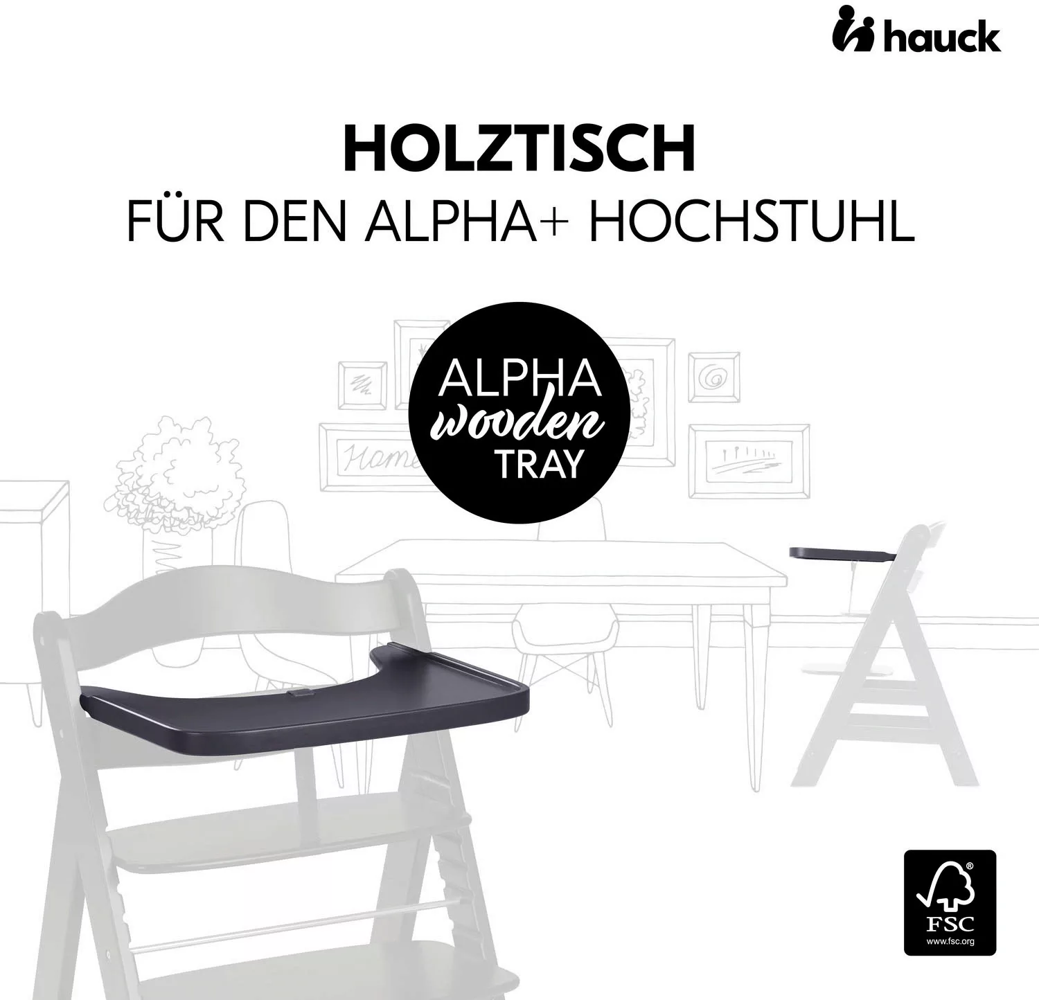 Hauck Hochstuhltablett "Alpha Wooden Tray Essbrett, Dark Grey", FSC - schüt günstig online kaufen