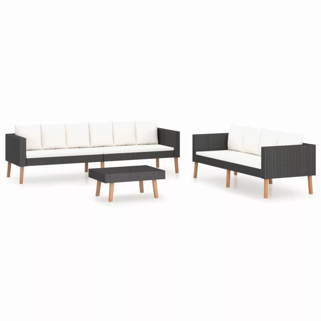 3-tlg. Garten-lounge-set Mit Auflagen Poly Rattan Schwarz günstig online kaufen