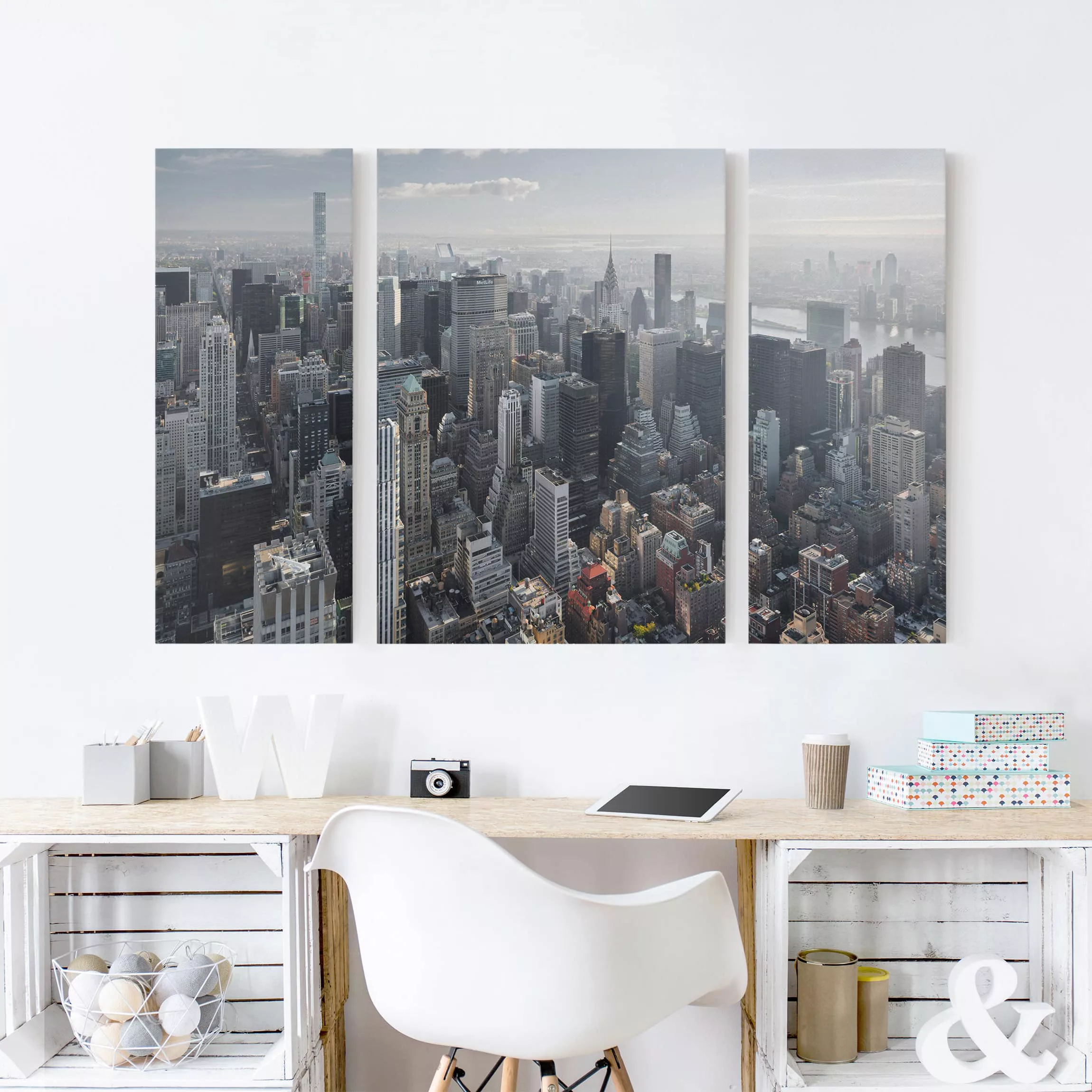 3-teiliges Leinwandbild Architektur & Skyline - Querformat Upper Manhattan günstig online kaufen