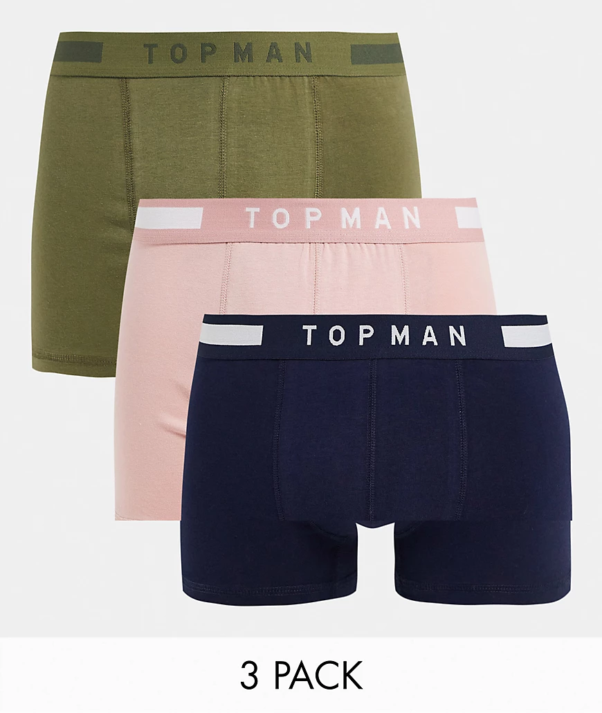 Topman – 3er-Pack Unterhosen in Rosa/Khaki/Marineblau-Bunt günstig online kaufen