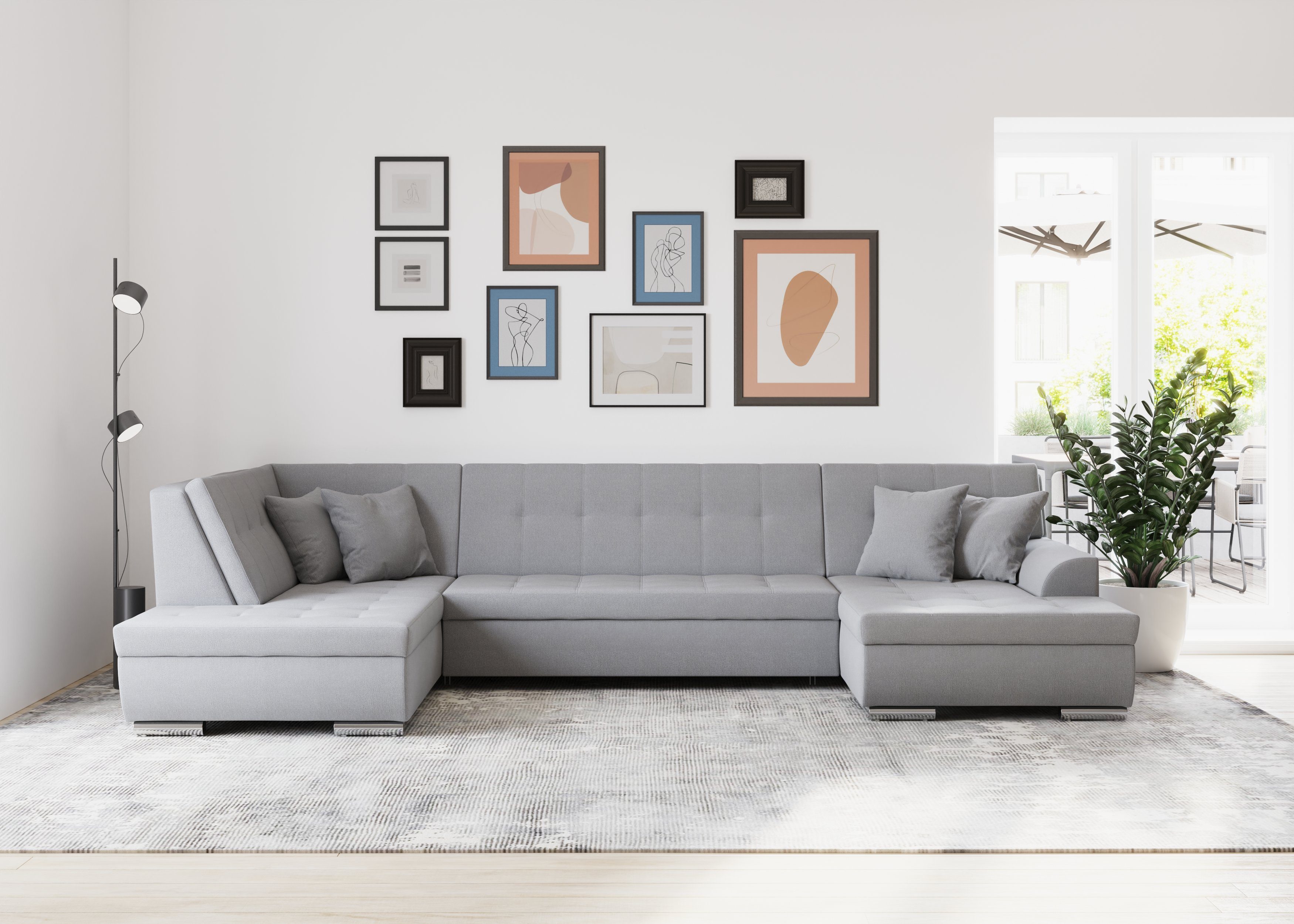 DOMO collection Wohnlandschaft "Treviso incl. Zierkissen, moderne Steppung, günstig online kaufen