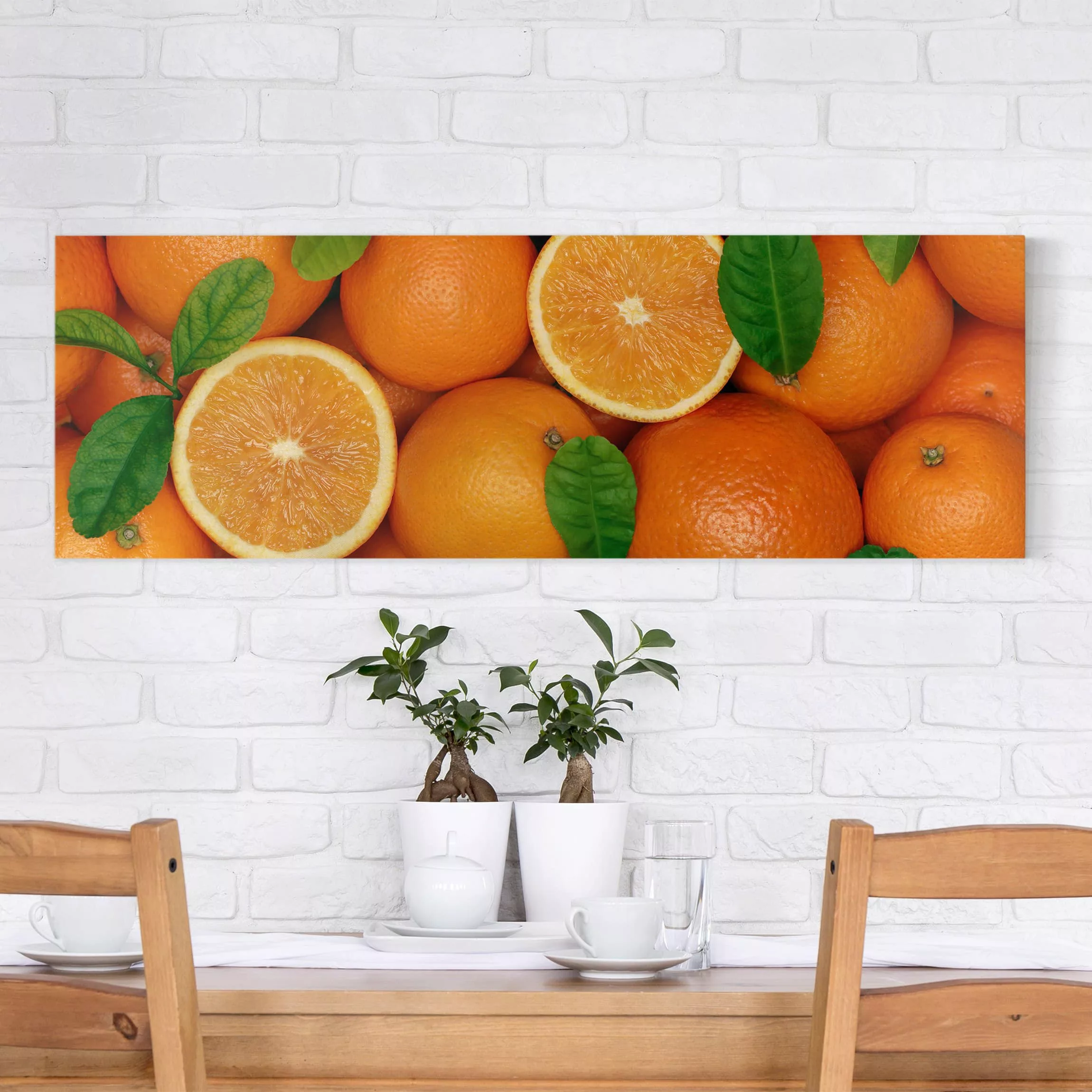 Leinwandbild Küche - Panorama Saftige Orangen günstig online kaufen