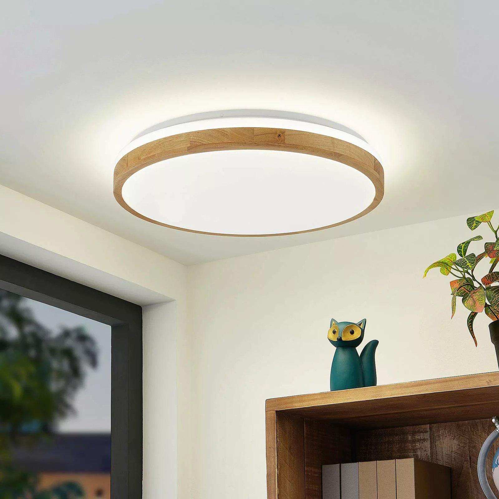 Lindby LED-Deckenlampe Emiva, Ø 49 cm, CCT, Holz günstig online kaufen