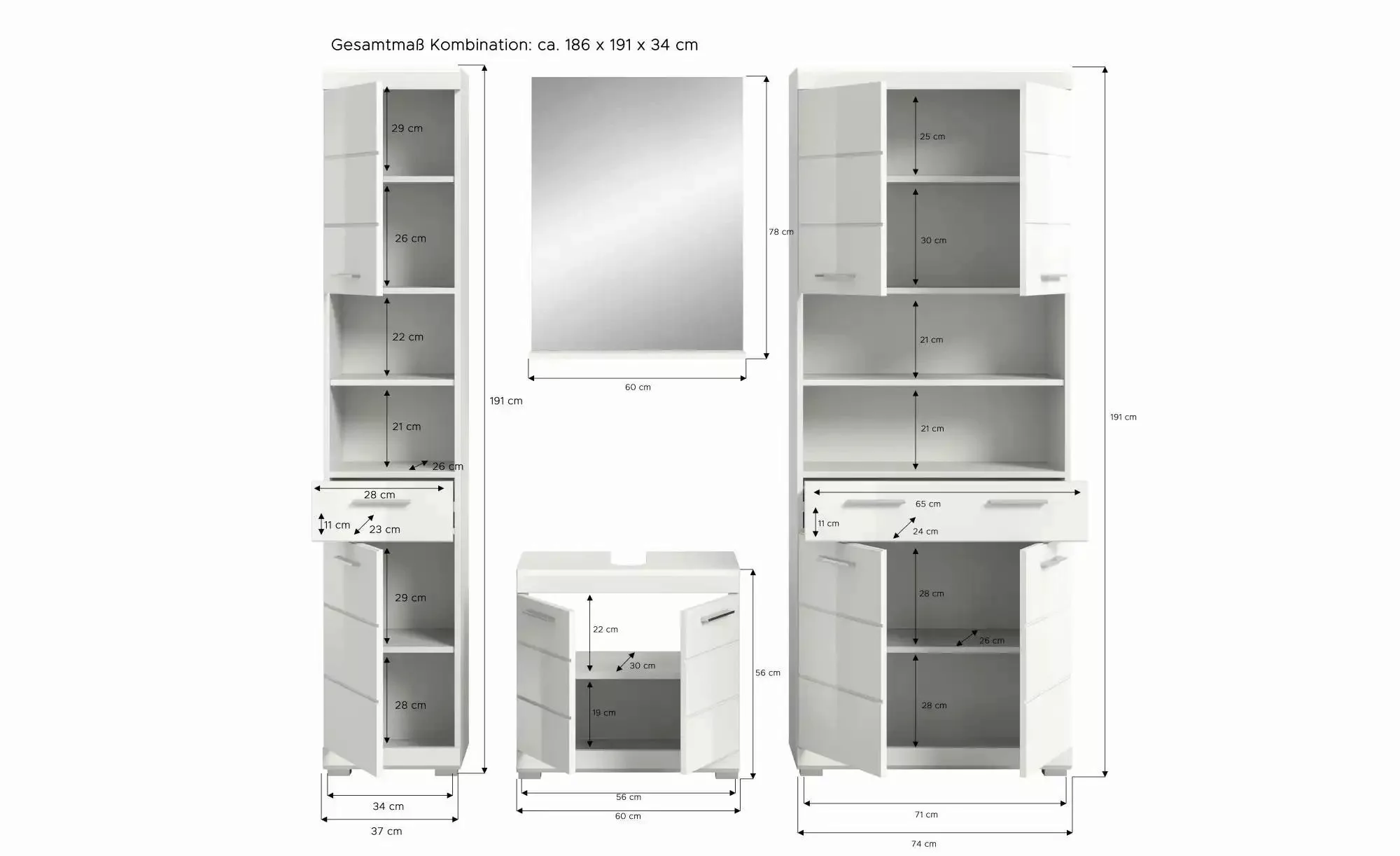 Badmöbel-Set SCHLOONSEE  4 teilig  bestehend aus: Hochschrank  Waschbeckenu günstig online kaufen
