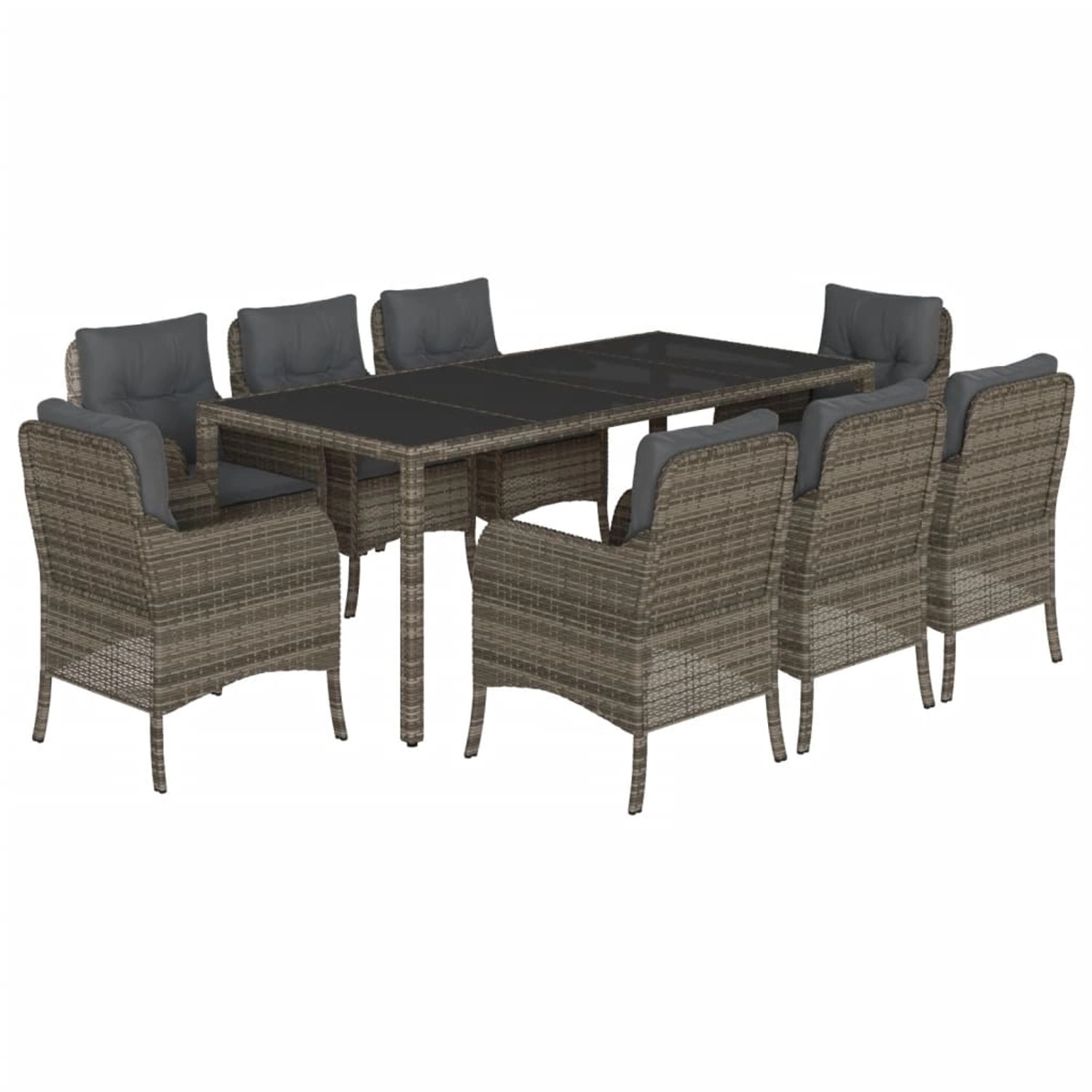 vidaXL 9-Tlg Garten-Essgruppe mit Kissen Grau Poly Rattan 3211859 günstig online kaufen