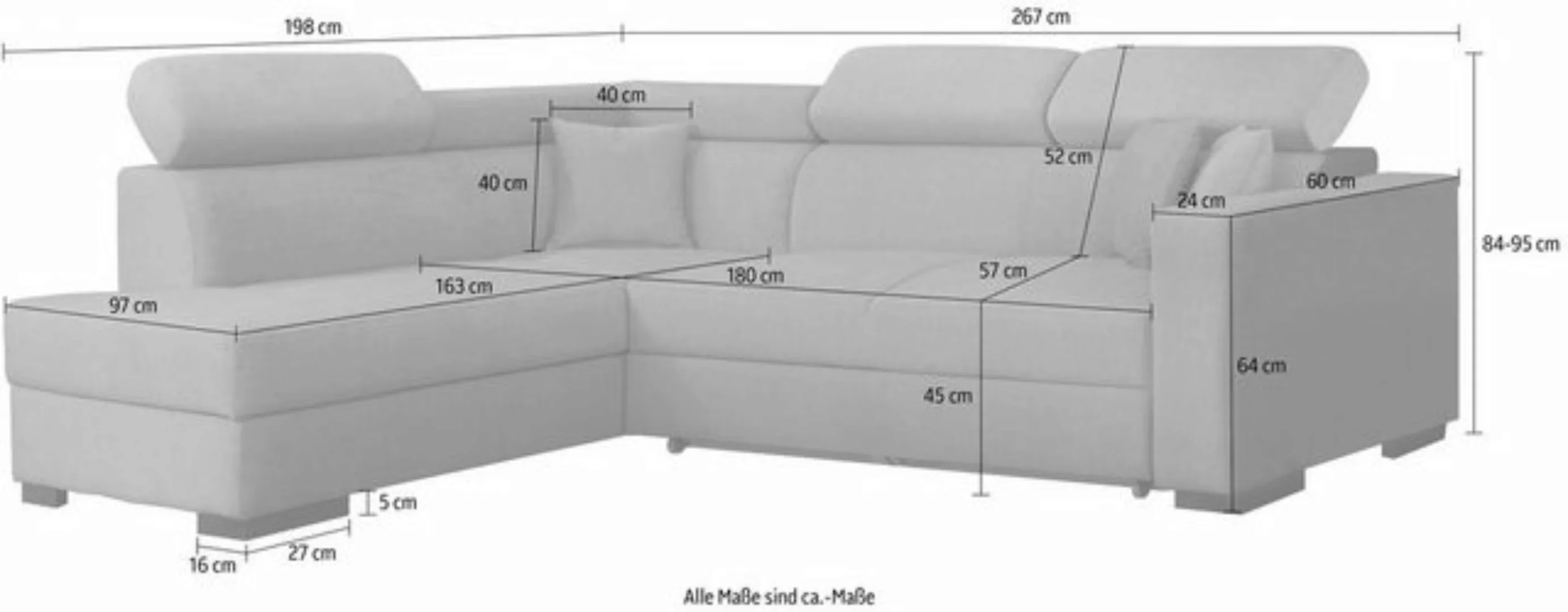 Home affaire Ecksofa "Tulio L-Form", wahlweise mit Bettfunktion und Bettkas günstig online kaufen