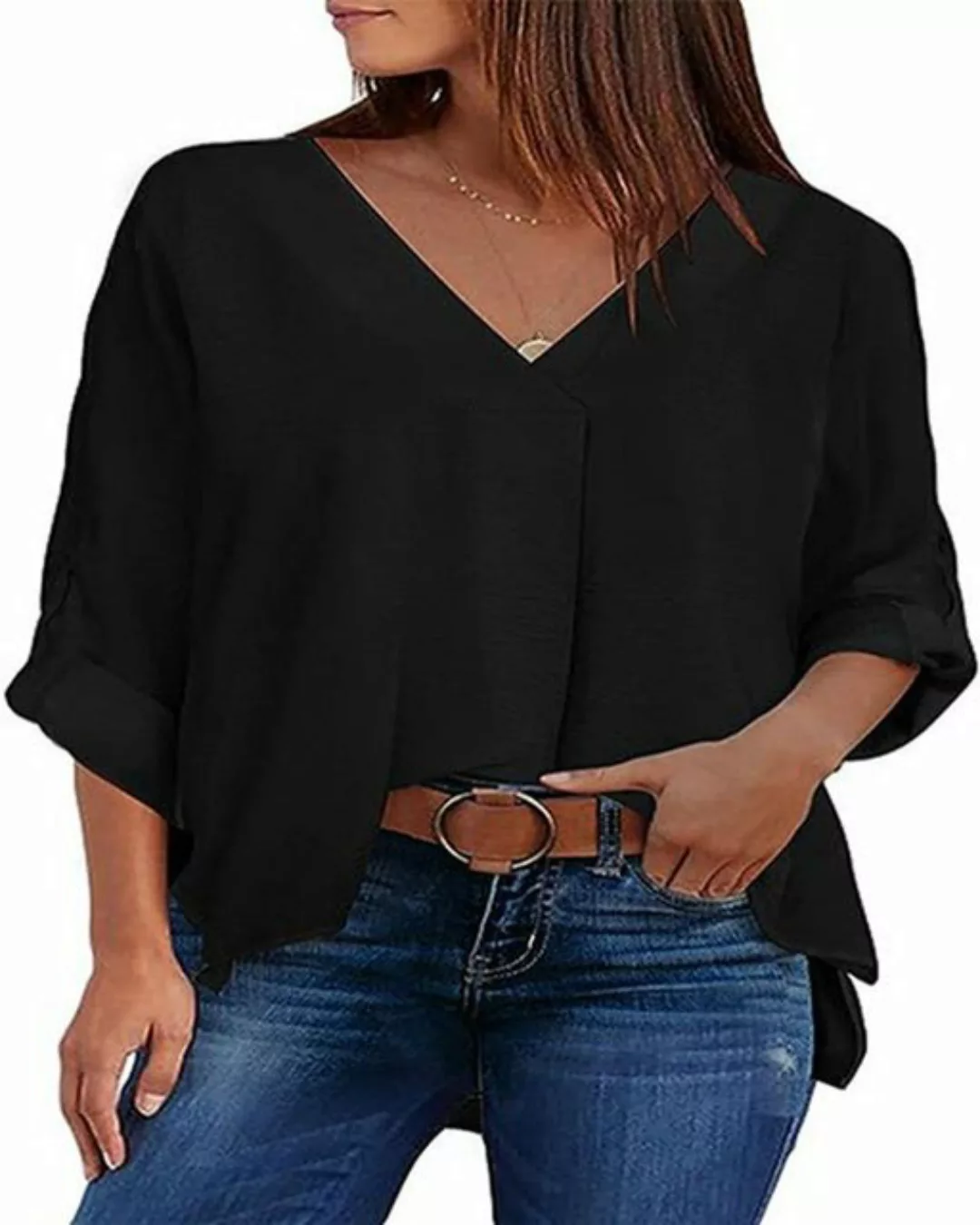 ZWY Blusenshirt Damen Bluse Elegant Tunika Casual Damen Langarmshirt Sexy O günstig online kaufen