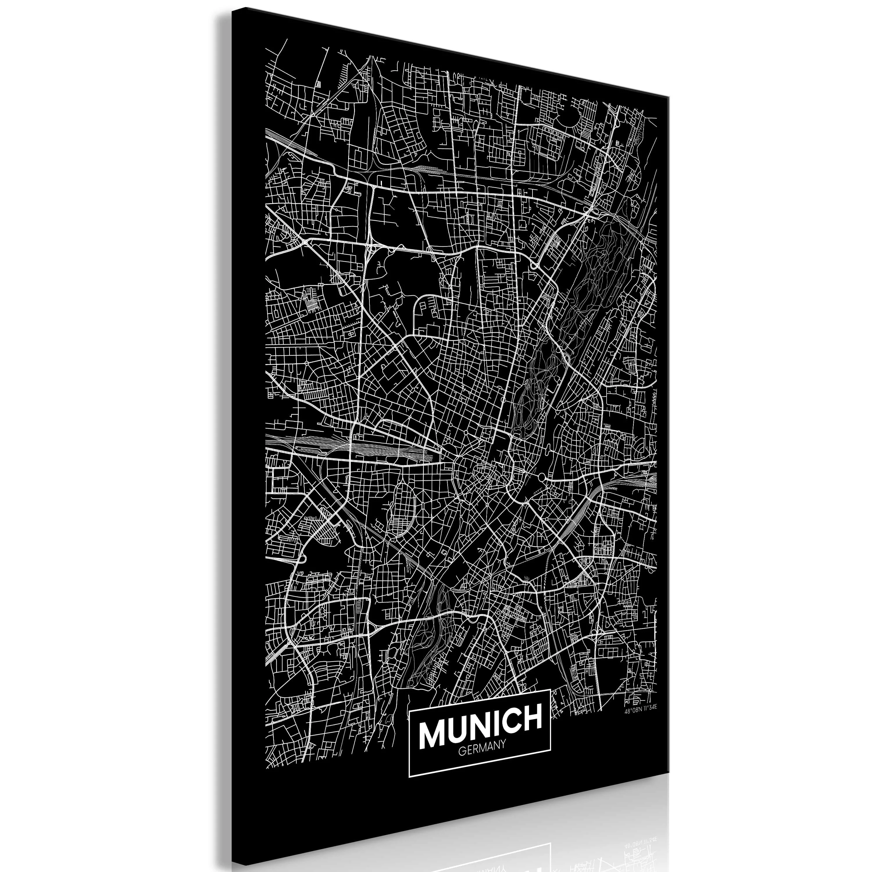 Wandbild - Dark Map of Munich (1 Part) Vertical günstig online kaufen