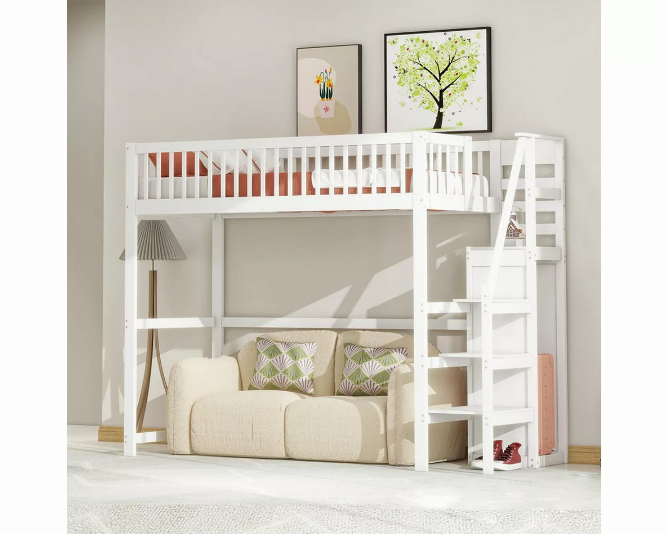 XDeer Kinderbett Hausbett mit Treppe Aufbewahrungsregal und Kleiderschrank, günstig online kaufen